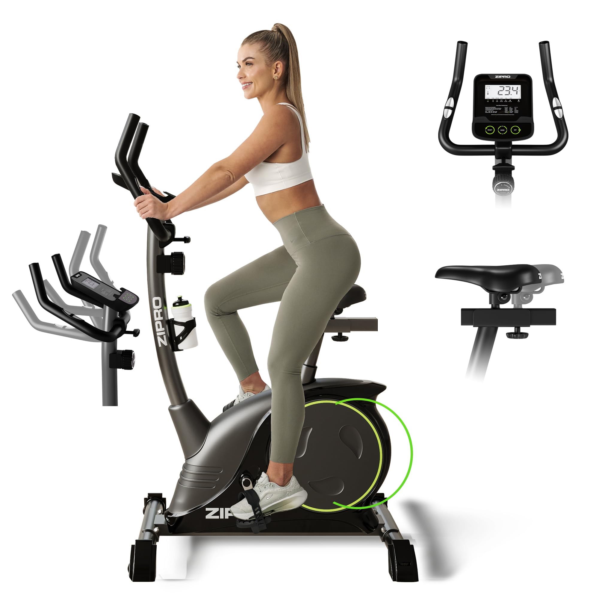 Zipro Vélo d'appartement Nitro, Ergomètre Fitness, Vélo d'appartement magnétique, Ergomètre jusqu'à 150 kg, Vélo d'intérieur, Vélo d'entraînement à domicile, Ergomètre à piles