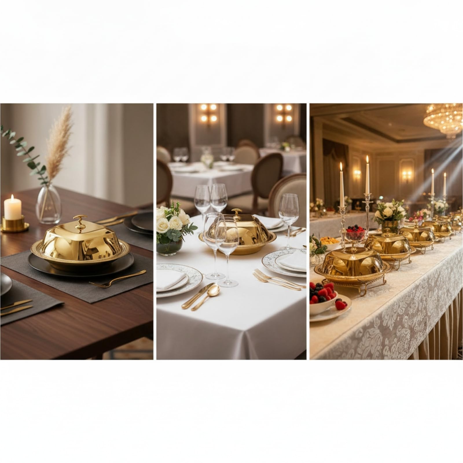 predolo Vassoio da Portata con Coperchio Elegante Vassoio con Coperchio a Cupola Lavabile Piatto Cloche per Catering, Buffet, Oro, 48cm