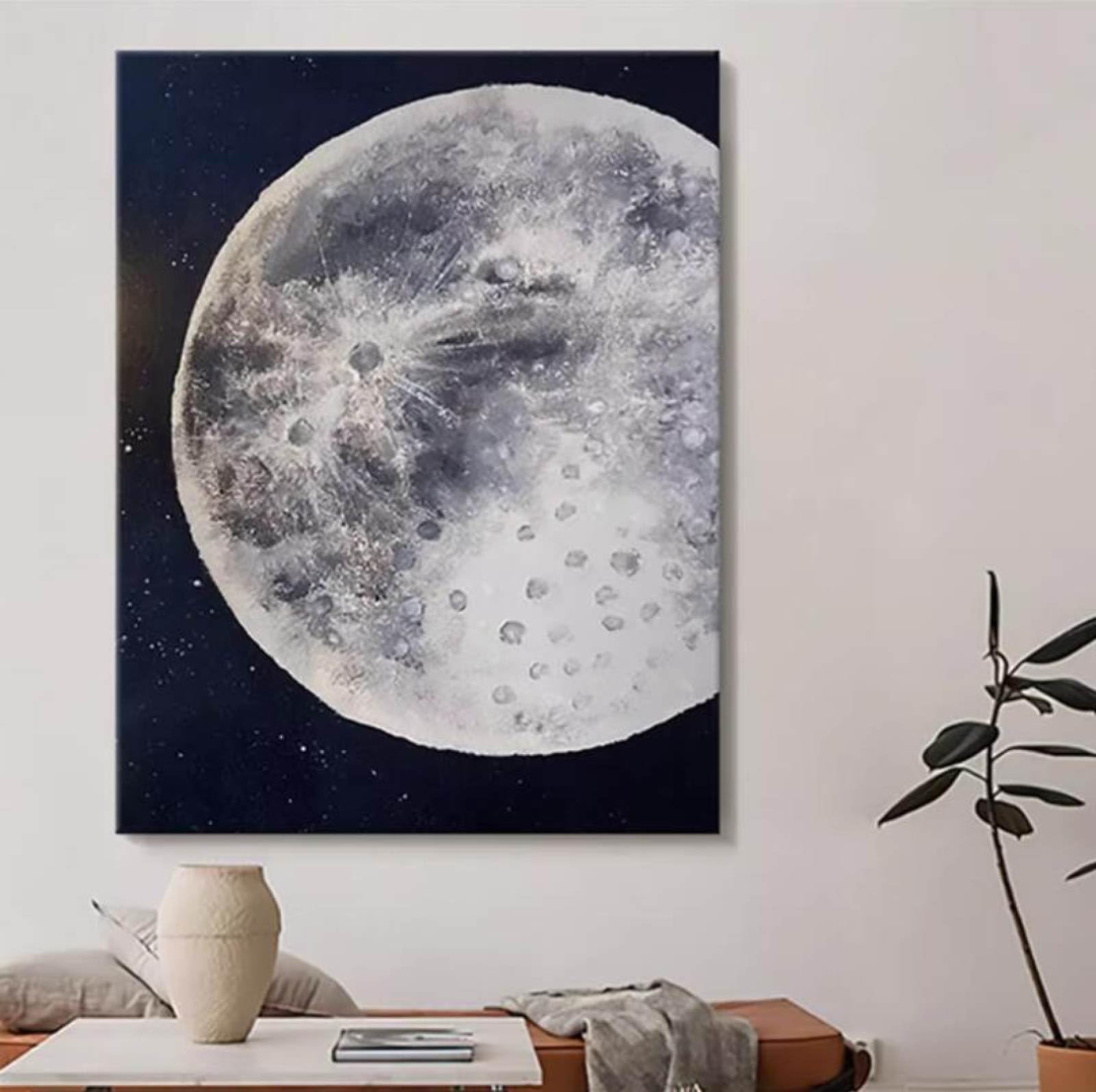 Peinture texture lune abstraite minimaliste toile décoration murale grand format