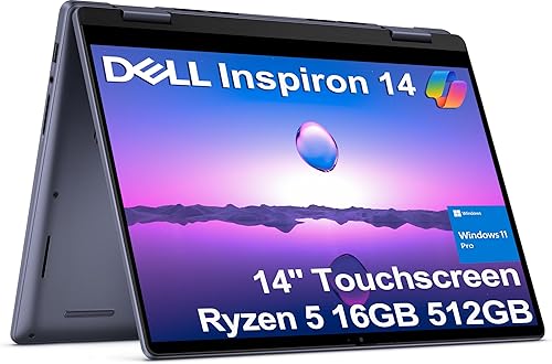 Dell Inspiron 14 2-in-1 Touchscreen Laptop (14" FHD+ IPS, 16GB DDR5 RAM, 512GB SSD, AMD Ryzen 5 8640HS (> intel i7-1255U)) For Business, Students,