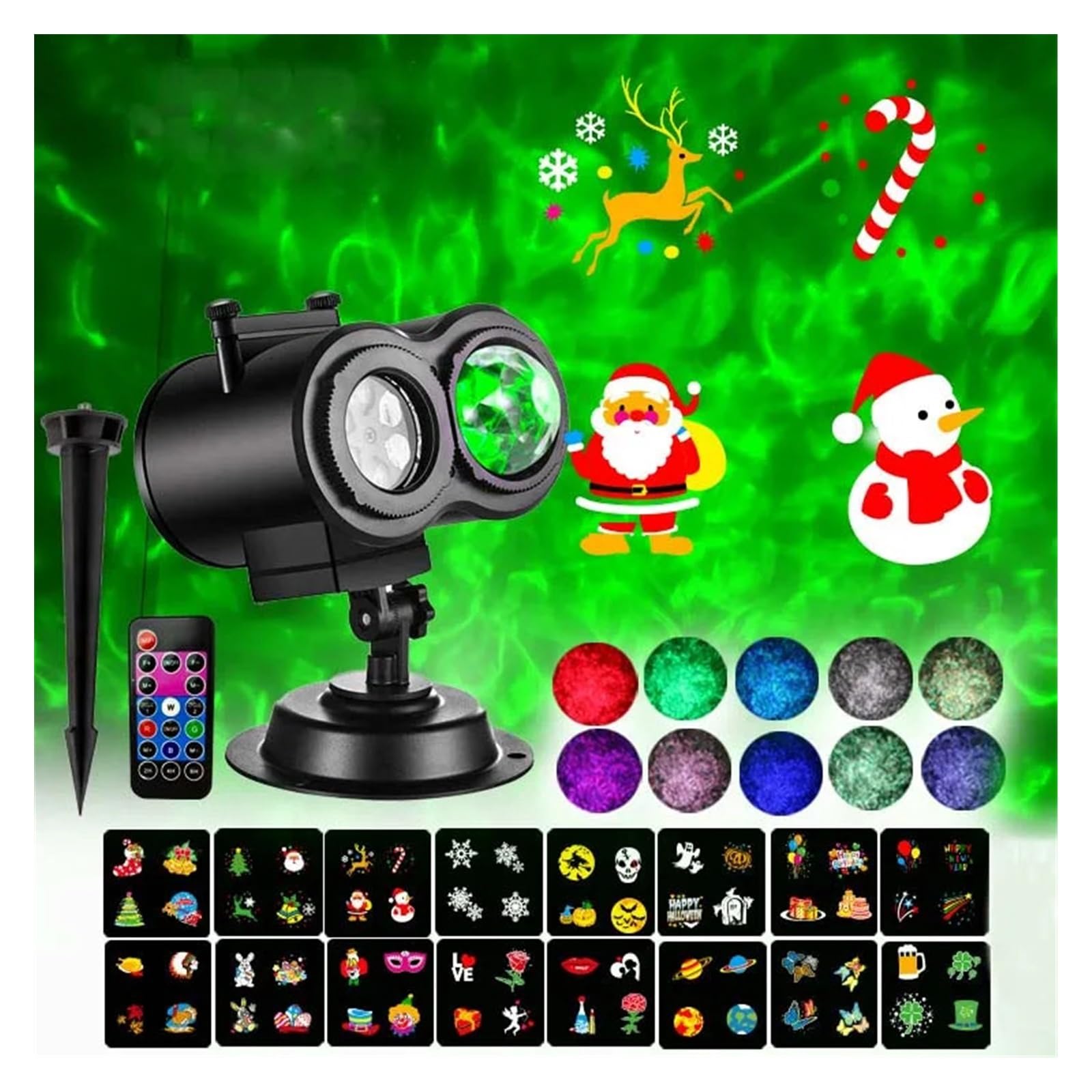 Proiettore natalizio per esterni, Luci del proiettore di Halloween Lampada da giardino for esterni con luce rotante a LED 16 modelli Lampada effetto prato for decorazioni natalizie di Halloween