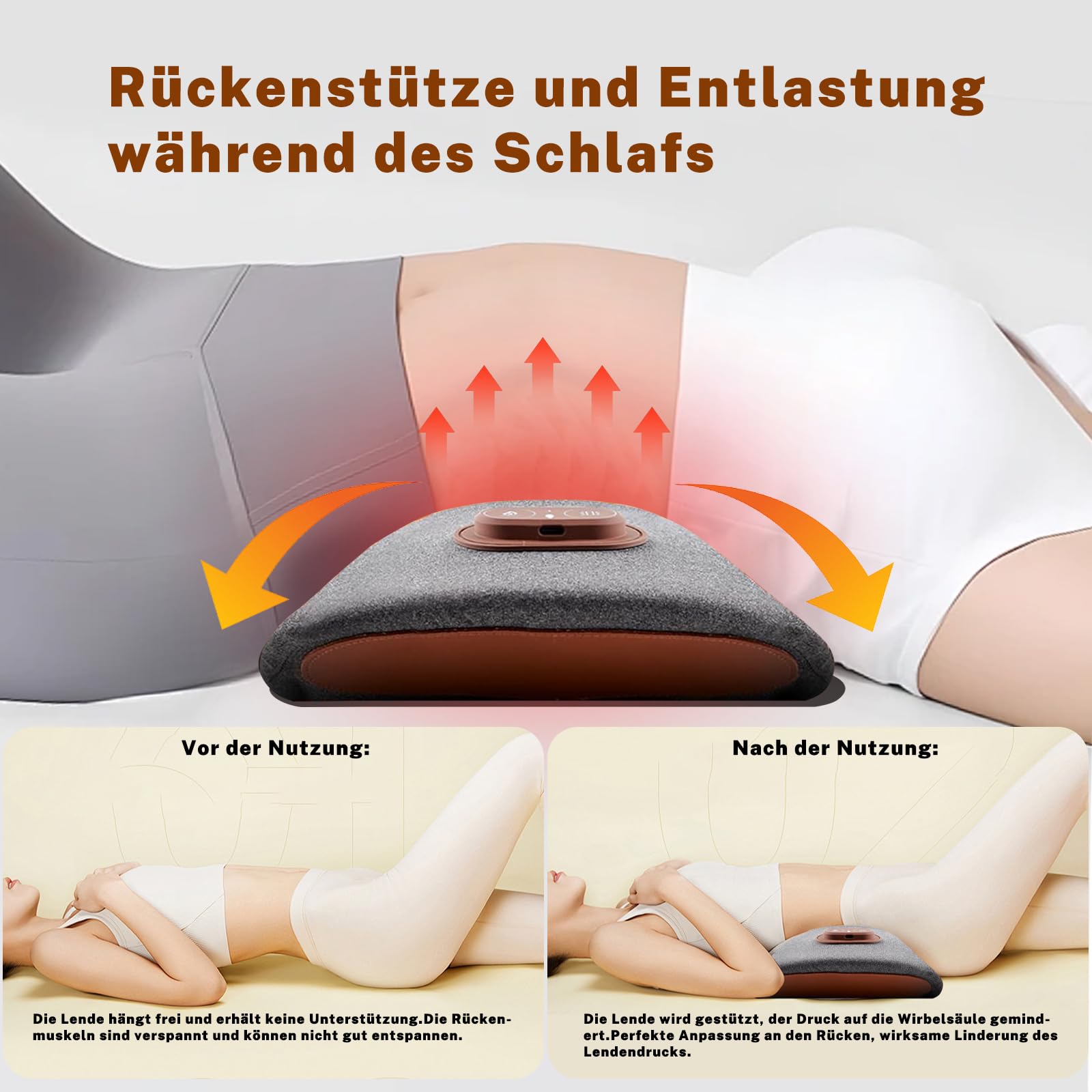 3 In 1 Rückenmassagegerät, Elektrisches Lendenkissen mit Wärme & Vibrationsmassage, Ergonomische RüCkenstüTze, MassagegeräT RüCken, Electric Lendenwirbel-Massagegerät Massagegerät Rücken with Traction