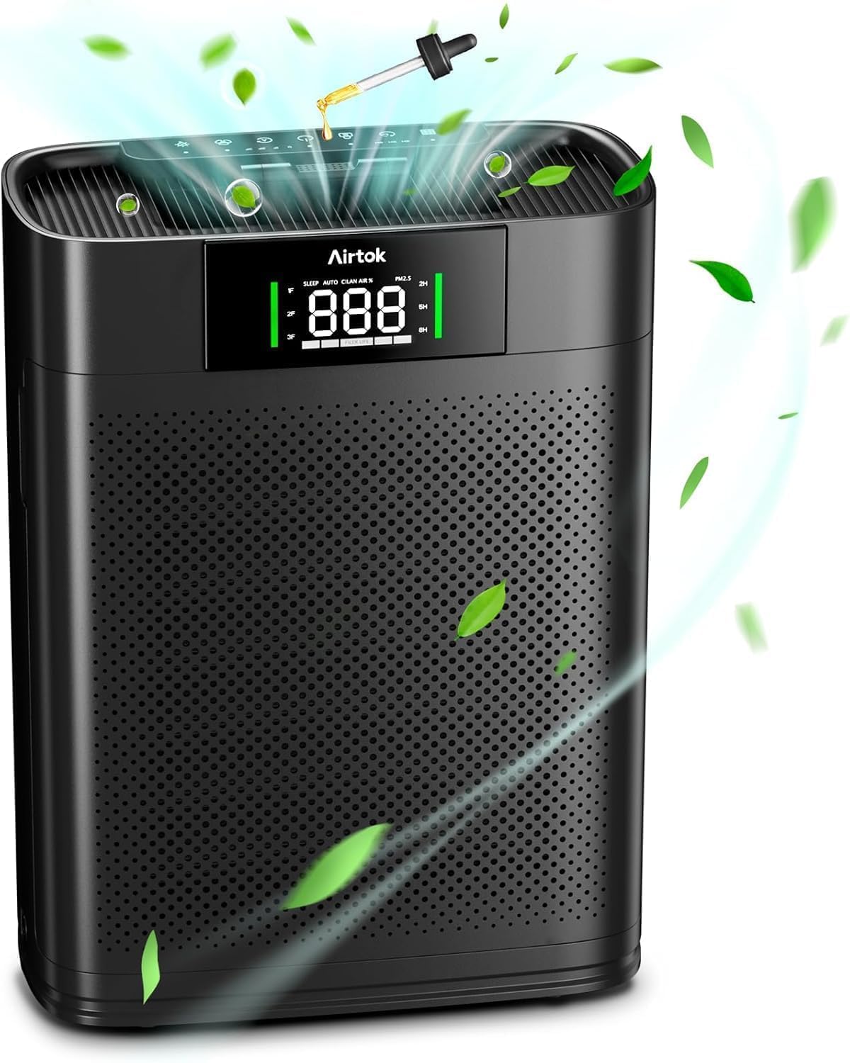 AIRTOK Purificatore d'Aria con Monitoraggio della qualità dell'aria PM 2.5, modalità Sleep, Aromaterapia, per Casa 1300 Ft², Filtro HEPA Rimuove 99,97% di Allergeni Fumo Polvere Polline di Pet Odore
