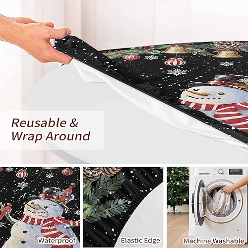 Vista 128 de Mantel redondo ajustable de Navidad para mesa redonda, mantel rojo floral de Navidad, mantel impermeable con borde elástico, mantel circular rojo