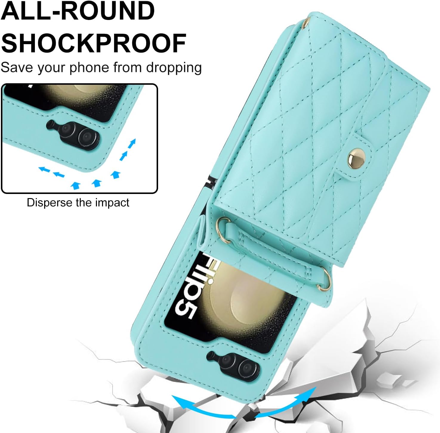 Asuwish Phone Case for Samsung Galaxy Z Flip 6 5G 2024 Wallet Cover with RFID Blocking Crossbody Wrist Strap Credit Card Holder Mobile Purse Cell Accessories ZFlip6 Z6 G Flip6 6Z Women Men Girls Teal