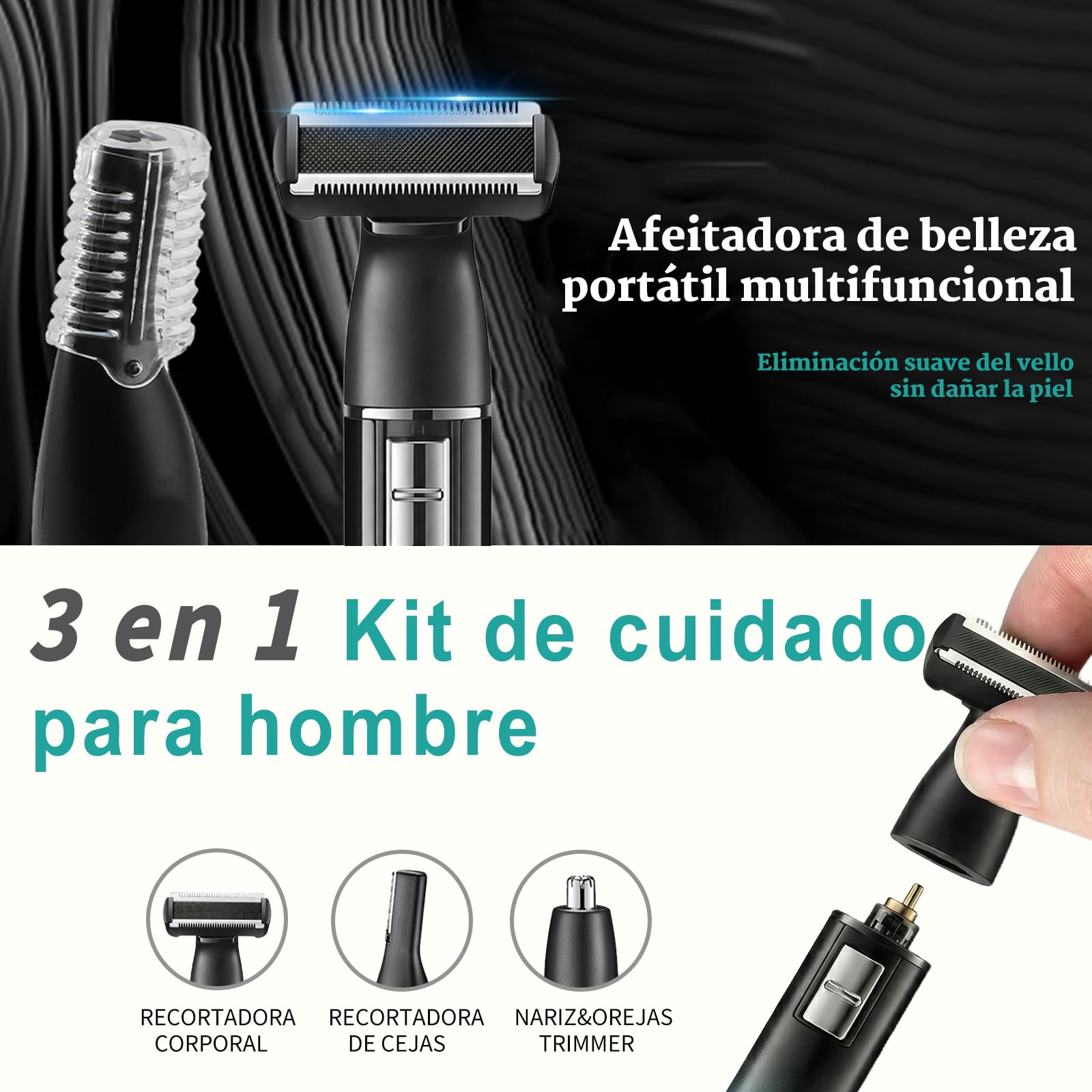 VGR 628 Depiladora Corporal Hombre 3 en 1, Afeitadora Corporal Masculina Inalámbrica, Maquina Depilar Hombre con Base, Adecuada Para Pecho, Piernas, Axilas, Nariz Y Rostro, Carga USB, IPX5, Verde
