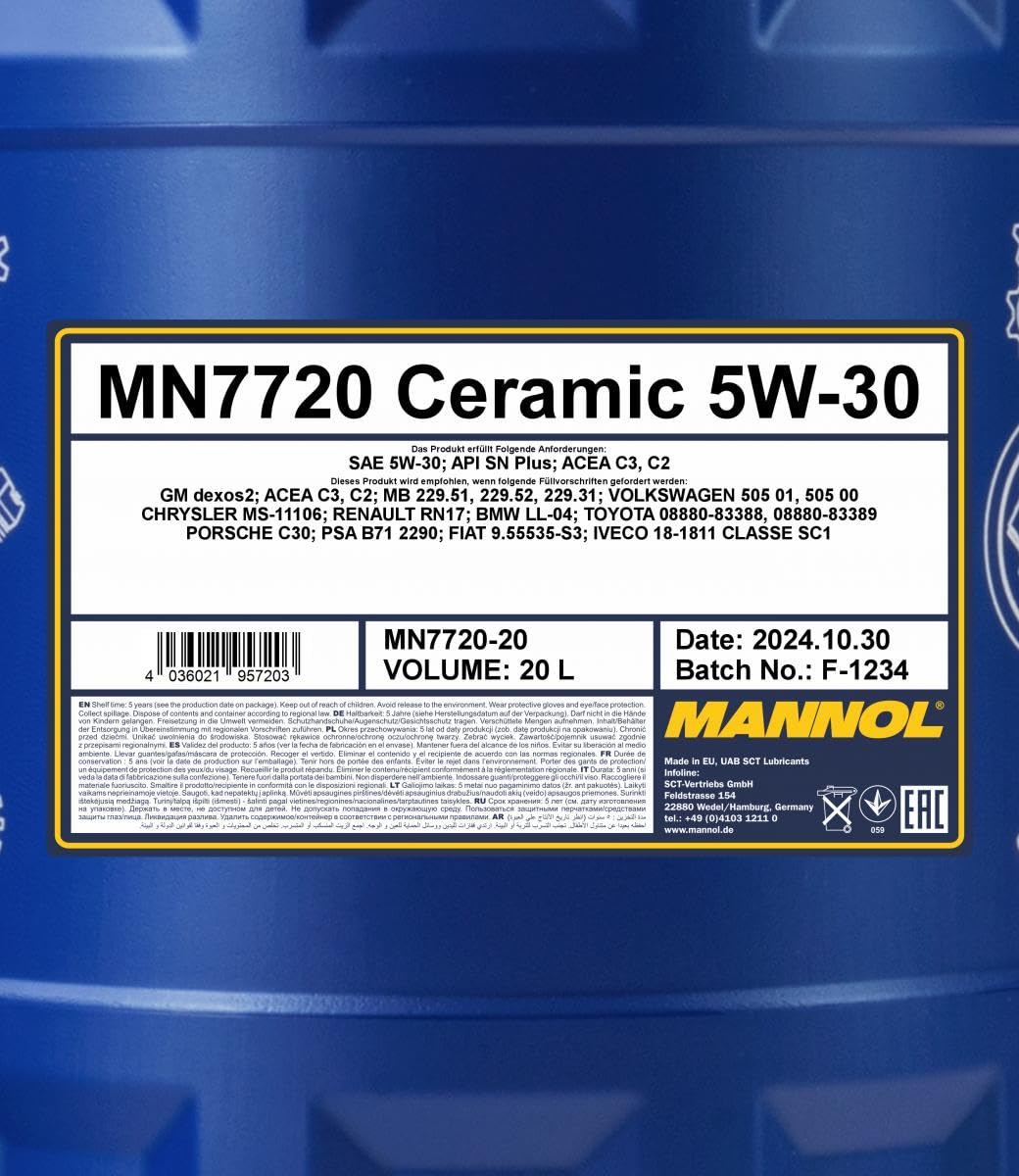 MANNOL 7720 Ceramic Motoröl 5W-30, synthetisch für Diesel & Benzin, 20L