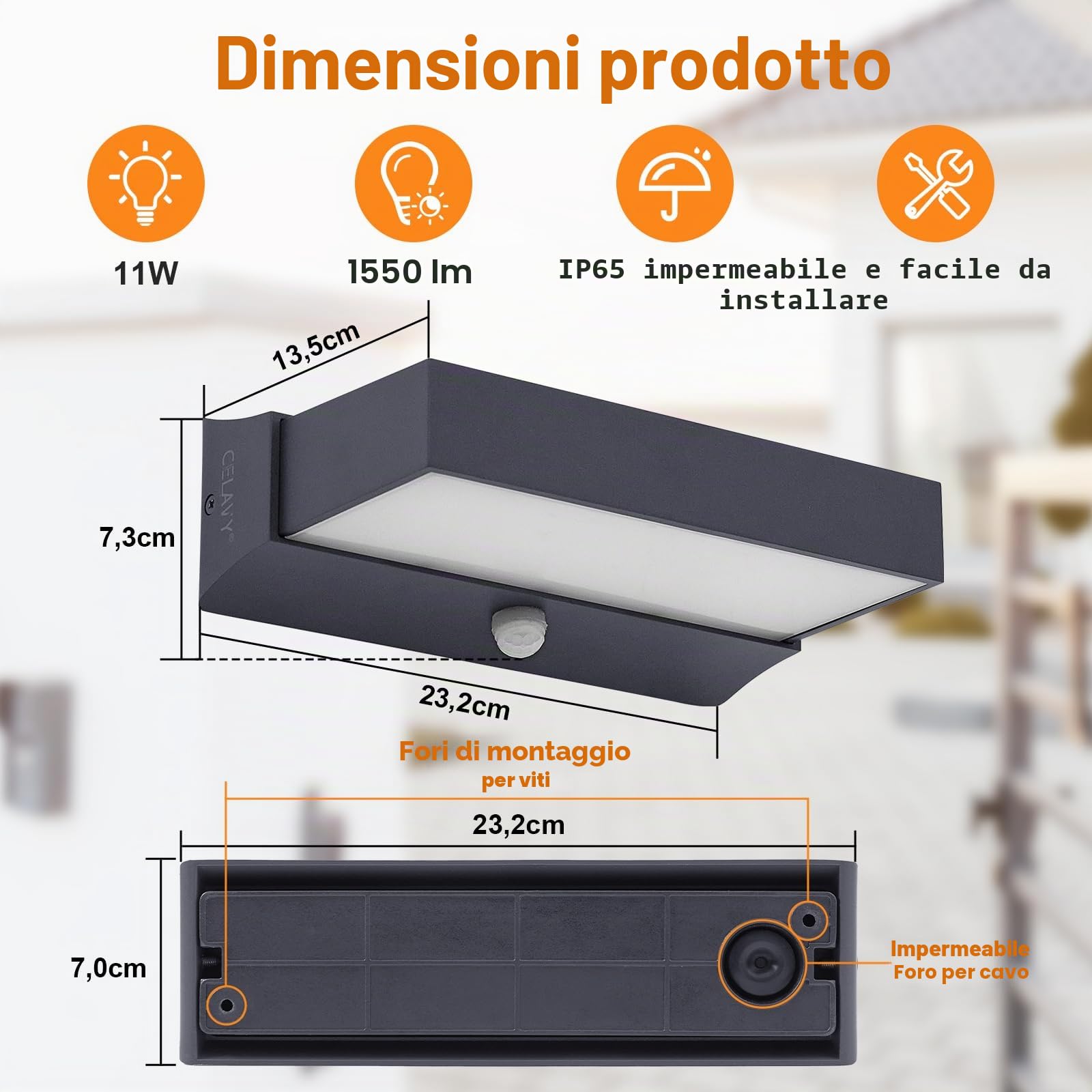 Applique da parete da esterno con sensore di movimento, moderna 11 W lampada da esterno a LED, IP65 lampada da esterno 3000 K Up Down illuminazione da parete esterna in alluminio, antracite