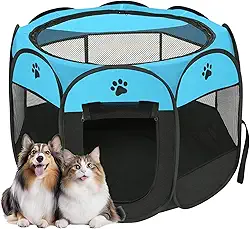 Cercadinho Portátil para Pets, Dobrável, Impermeável, 61 cm x 37 cm, Montagem Rápida, Ideal para Cães e Gatos (Azul)