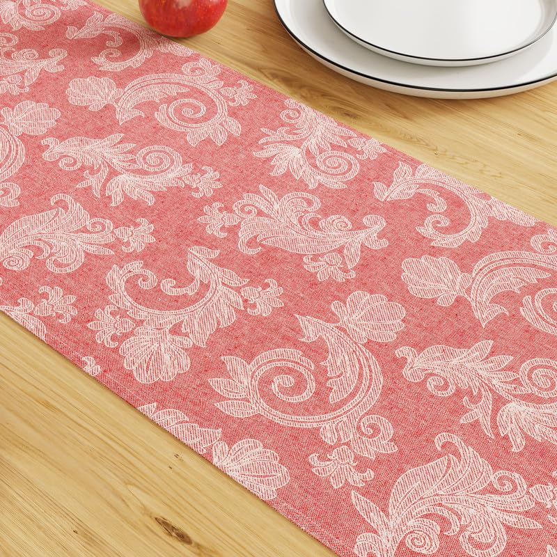 Encasa XO Dining Table Runner for 8 to 10 seater I Size 32x304 cm, Red - Image 3
