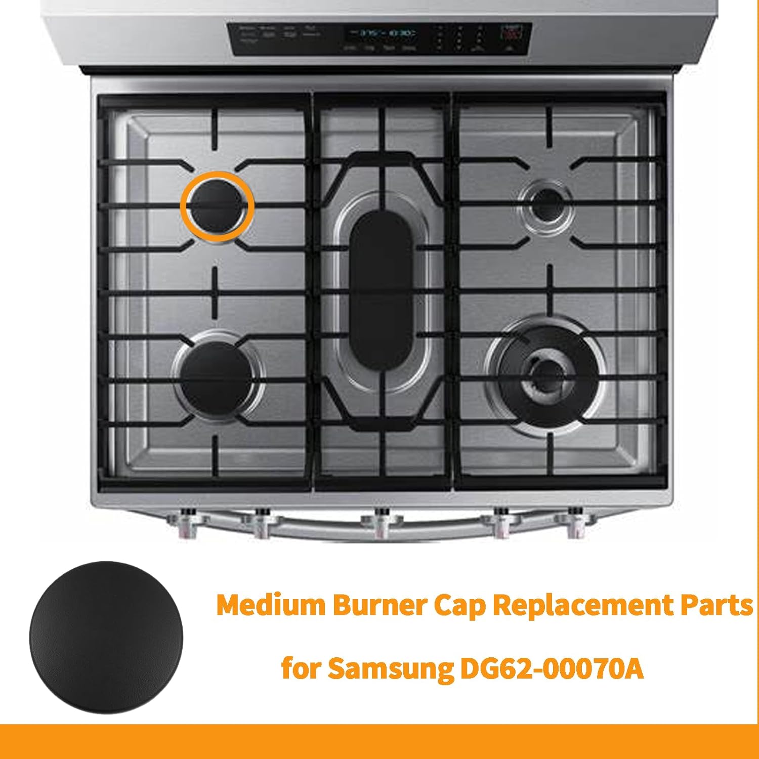 Atgestore DG62-00070A Medium Burner Cap Replacement for Samsung Gas Stove Parts 2.6” NX60A6311SS/AA NX58R5601SS/AA Samsung Range Surface Burner Medium Cap Head Burner Flame Cover Cooker Hat