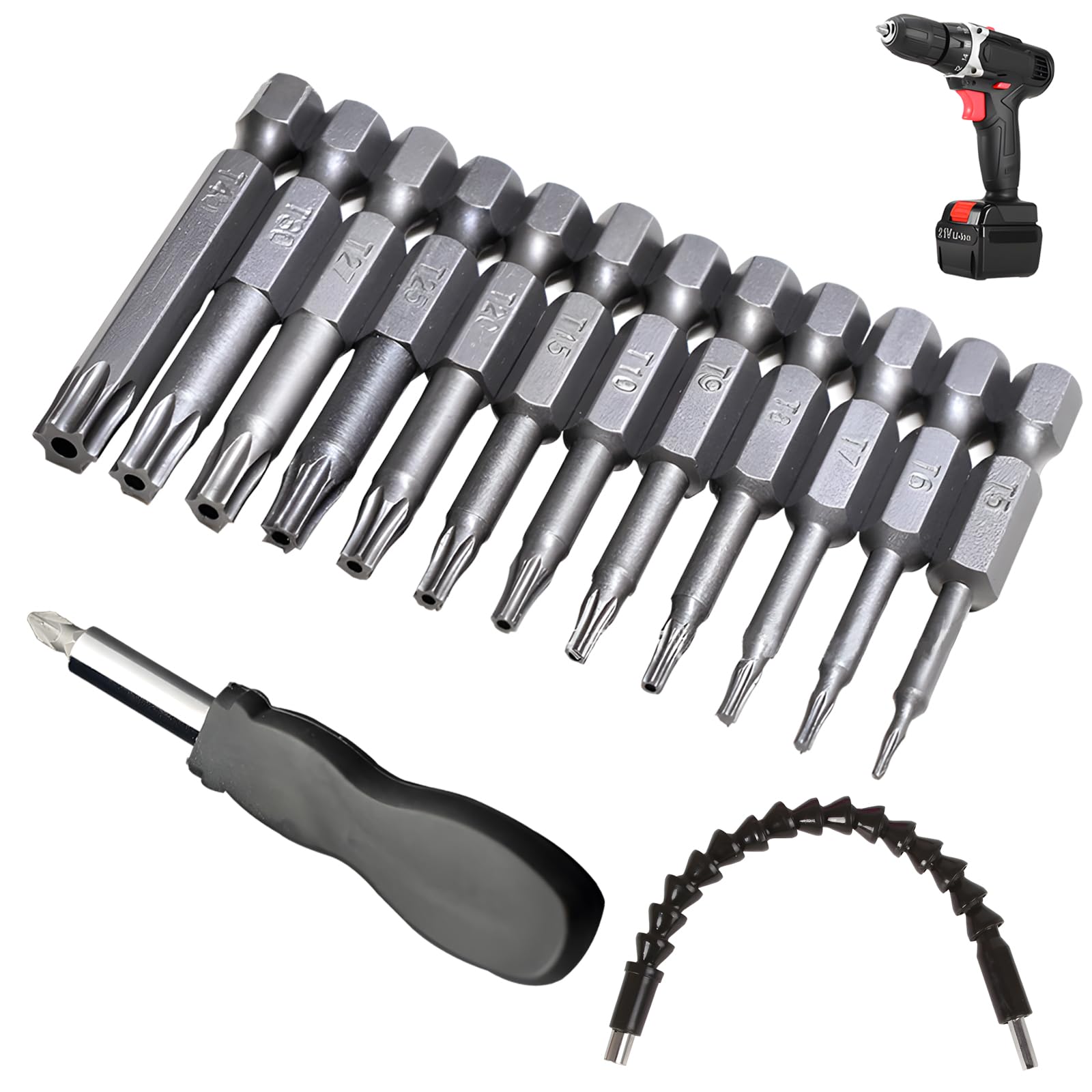 Gmhlles 12Pieces Torx Bit Set, Magnetic Screwdriver T5-T40 Torx Bit Tamper Proof Security Bits For Power Tools And Hand Tools