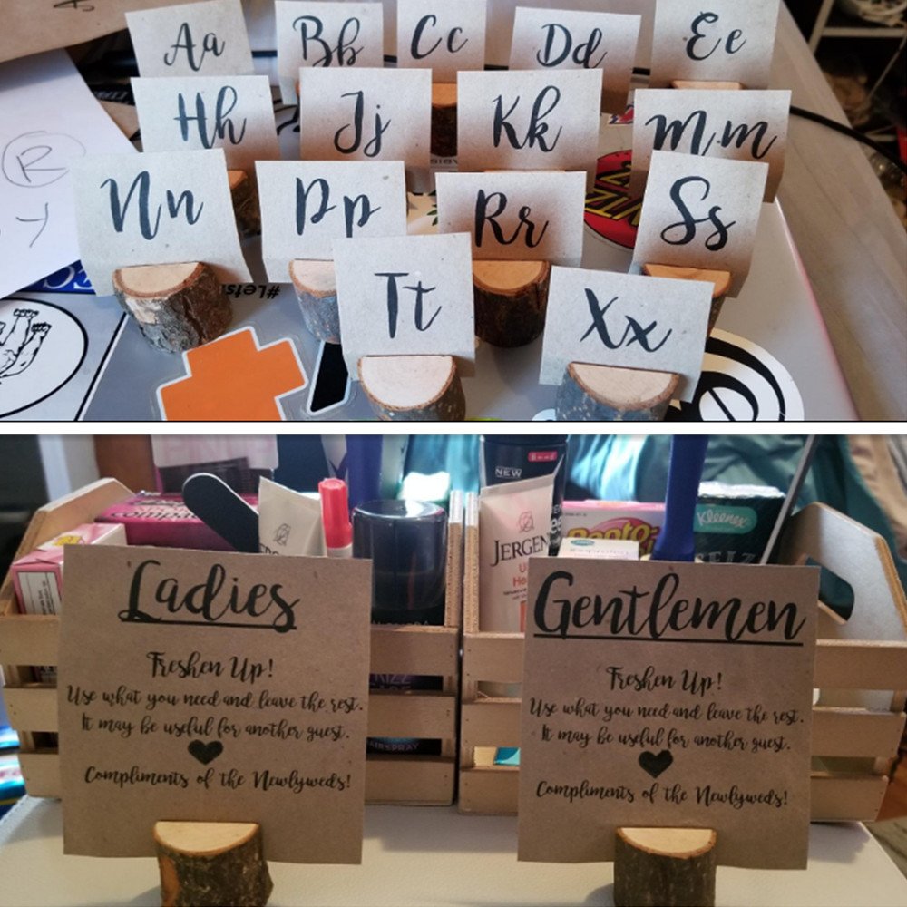 Soporte de madera de estilo rústico para tarjetas con el número de mesa, ubicación, nombre o recordatorio, para fiesta y boda
