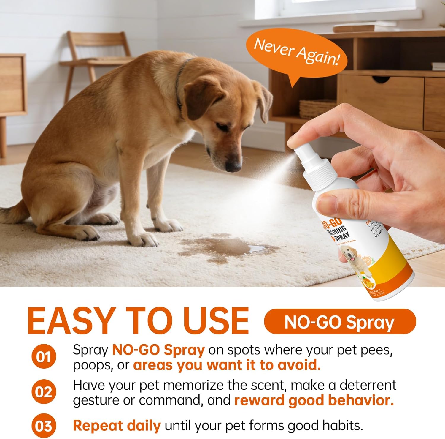 Potty Training Spray for Dogs & Cats, Dog Pee Spray & NO-GO Spray, Indoor & Outdoor Deterrent Spray, Stops Unwanted Chewing, Easy-to-Use Training Set, 3.38 Fl Oz (100ml)