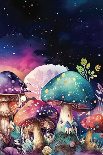 Mushroom Dotted Bullet Journal Colorful watercolor cover. interior with a transparent galaxy background. 120 pages.