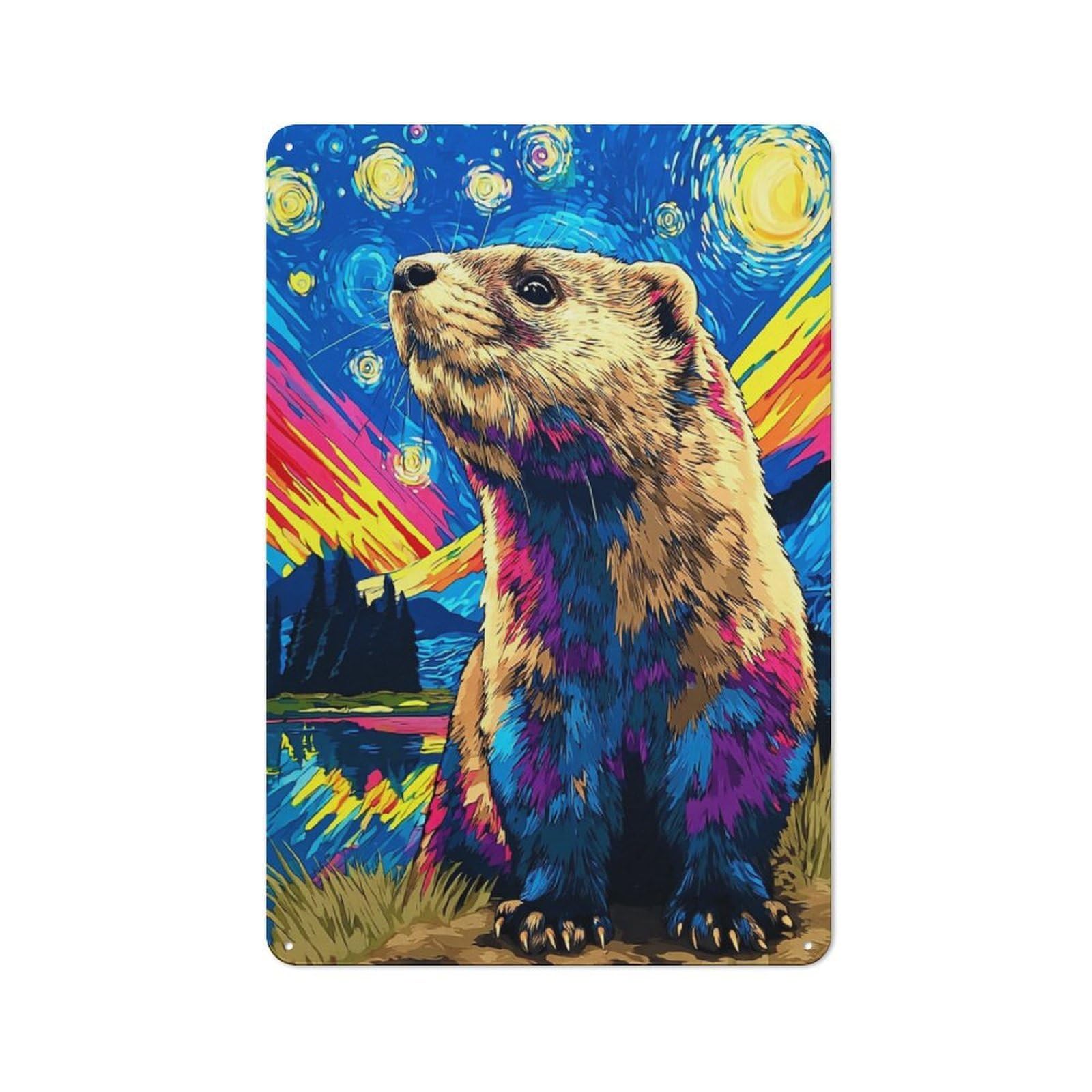 Junmoney Starry Night Groundhog Vintage Metal Plaque 30X20cm For Café Or Restaurant, A Decorative Gift For A Newly Furnished Café And Restaurant