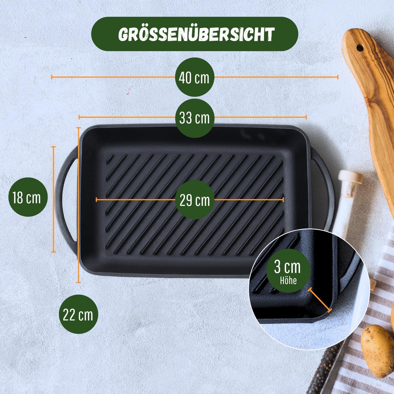 Grillplatte aus Gusseisen inkl. Silikonmatte - geeignet für Induktion, Gas, Ceran, Backofen, Grill und offenes Feuer (Primus)