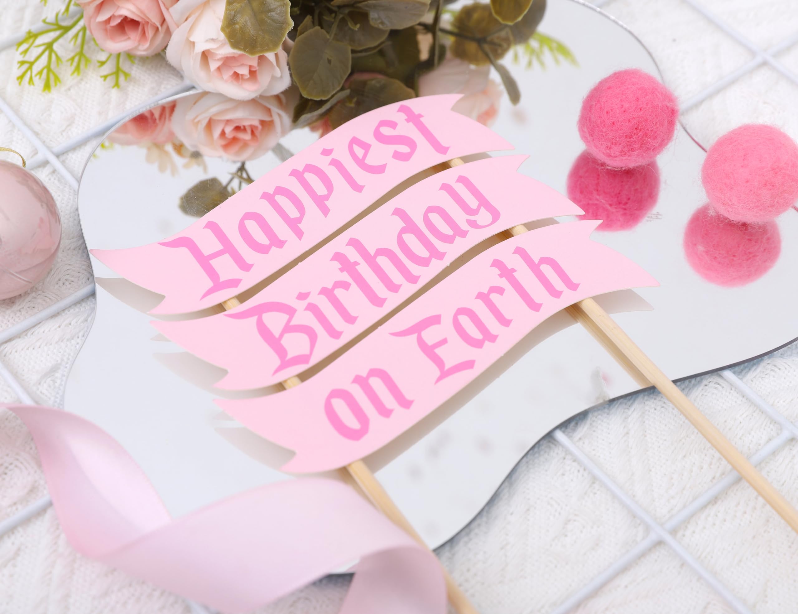 Minnie Mouse Happiest Birthday On Earth Cake Topper - Pink Cardstock Decoration For Baby Girl Cake Smash