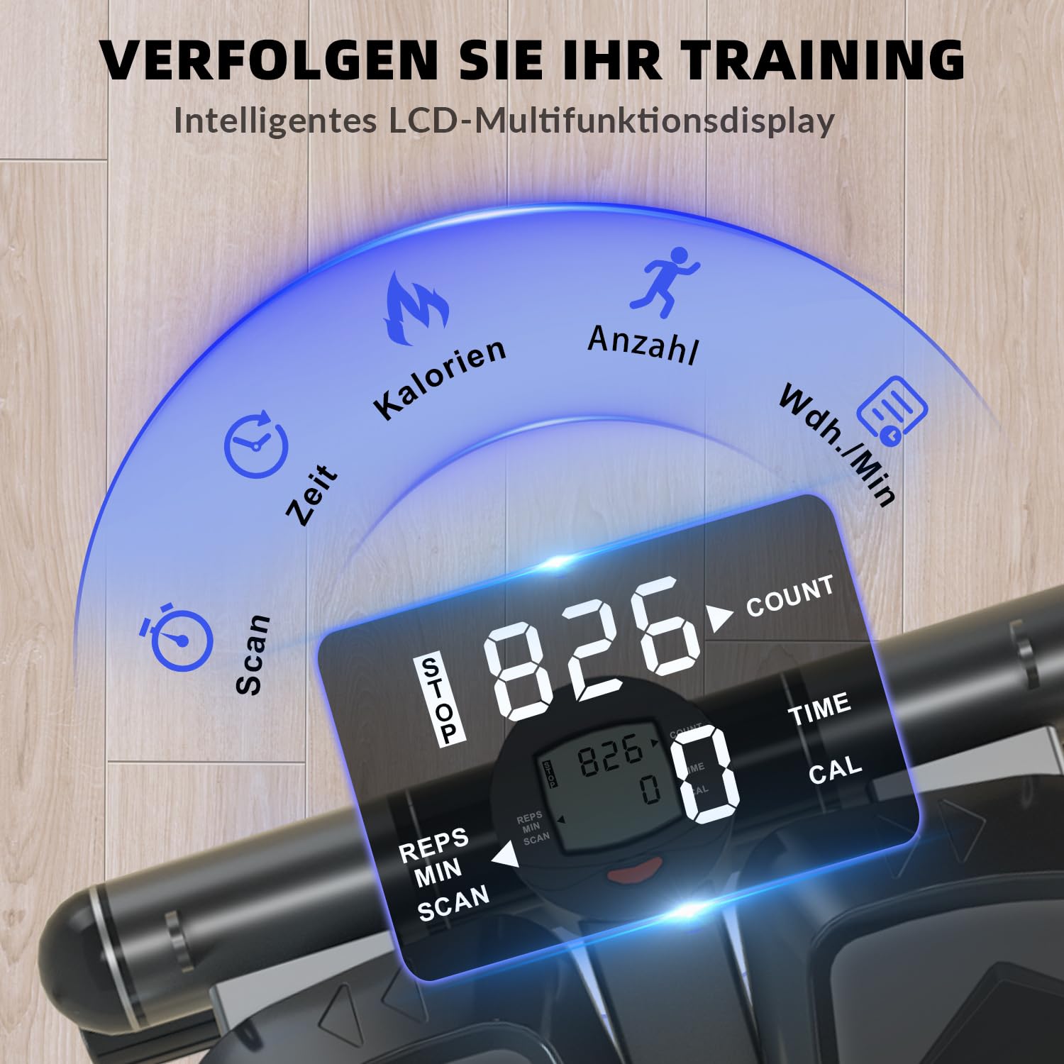 Vannect 2 in 1 Mini Stepper für Zuhause Mit Power Ropes, Up-Down Swing Mit Smart-Display, Hometrainer für Anfänger & Fortgeschrittene, Bis zu 150 KG