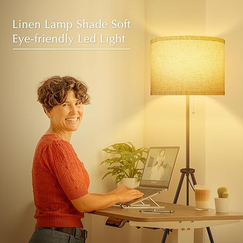 Miniatura 5 de BoostArea Lámpara de pie para sala de estar, lámpara de pie trípode, pantalla de lámpara de lino, lámpara de pie de mediados de siglo para sala de