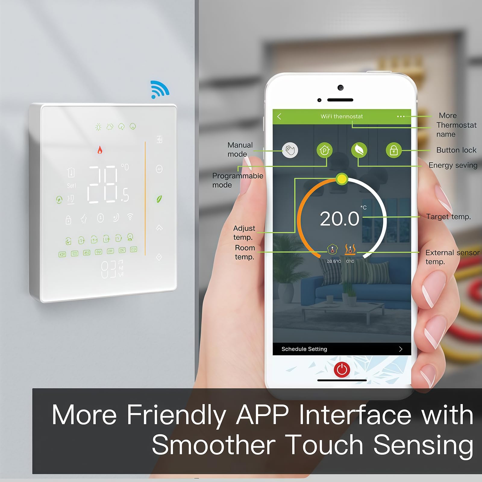 006 Serie WI-FI Termostato - Termostato Programmabile Touch Screen per Riscaldamento Acqua/Elettrico/Caldaia - Controllo Remoto Tramite Cellulare Funziona con Alexa, Google Home, IFTTT