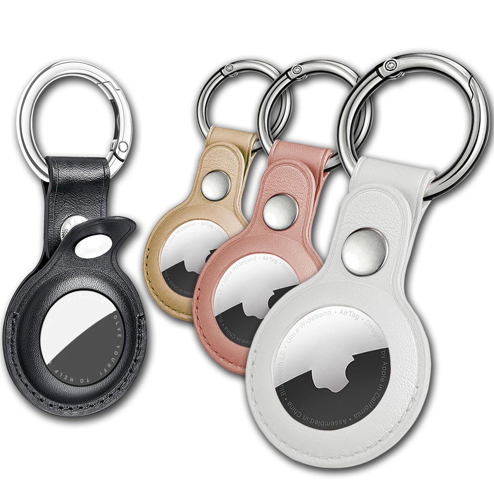 Airtag Keychain Holder, 4 Pack Protective Air Tag Case with Loop Key Ring for AirTag Accessories, Airtag Cover for Wallet, Luggage, Keys, Pets