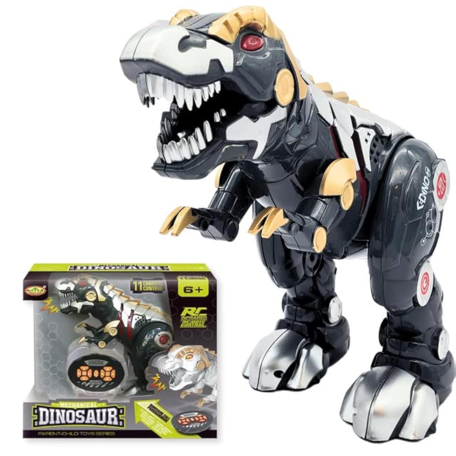 FITTO Kidwala Rechargeable Remote Control Mechanical Dinosaur Toys, Walking Robot Dinosaur, Intelligent Robot Dinosaur Toys, Singing and Dancing Programming Electric RC Robot Dinosaur for Kids