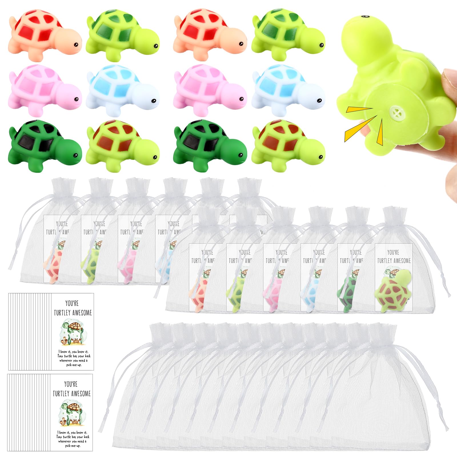 Sotiff 30 Sets Employee Appreciation Gifts Bulk Mini Rubber Turtles Bulk with You're Turtley Awesome Cards Turtle Party Favors Team Valentines Gifts