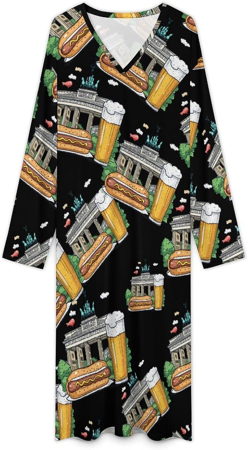 German Flag Beer Glass Hot Dog Men's Kaftan Thobe V-Neck Robe Long Sleeve Gown Thobe for Home Outings