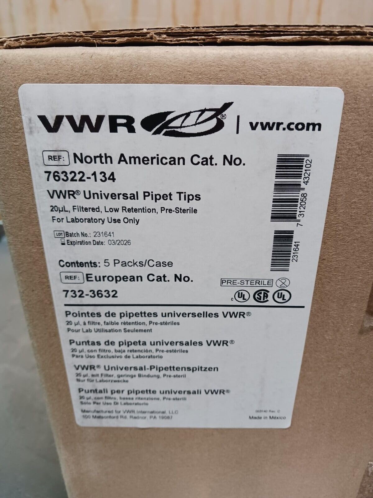 VWR 76322-134 20uL Filtered Pre-Sterile Universal Pipette Tips/Case of 4800