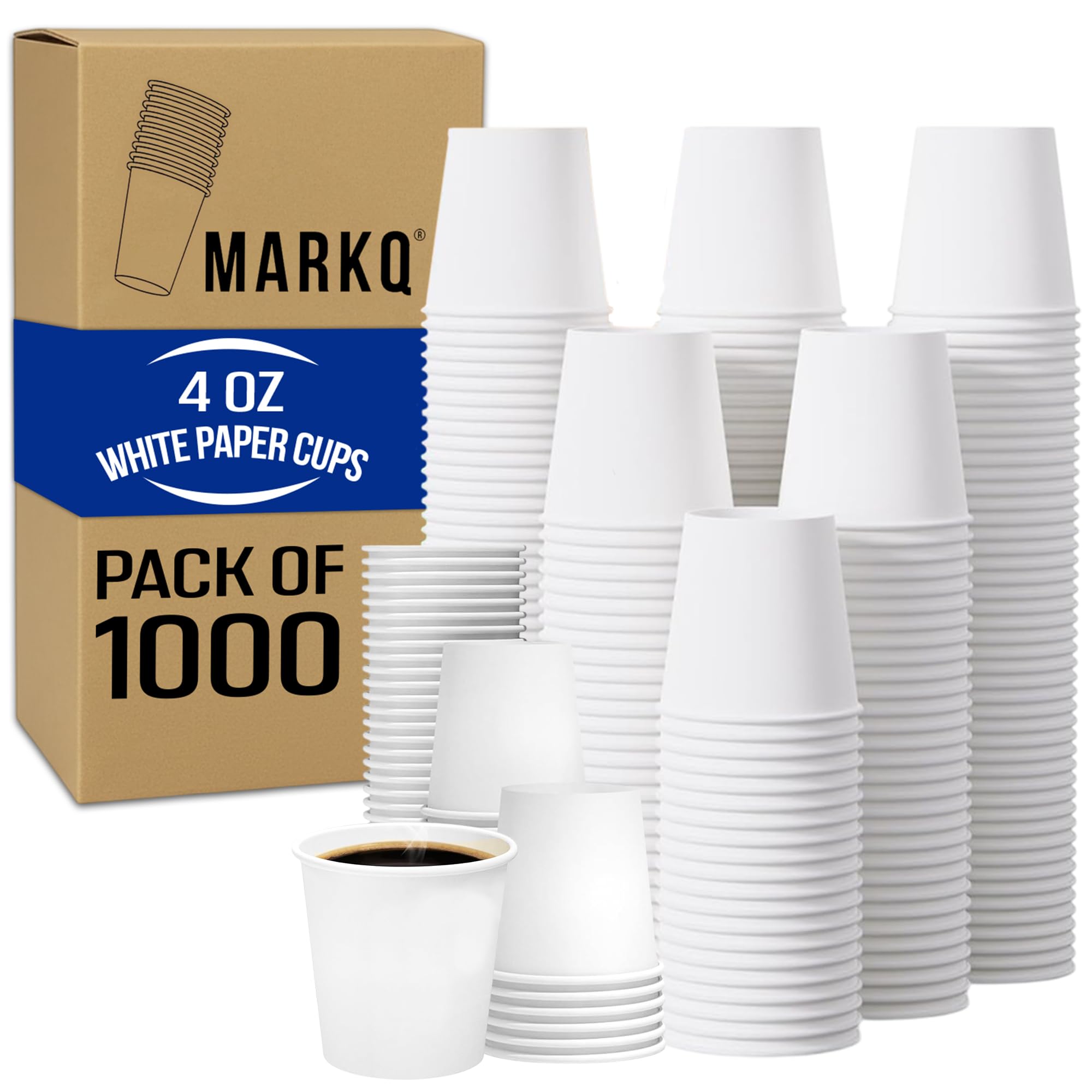 MARKQ [1000 Cups] 4 Oz White Paper Cups | Small Disposable Cups for Espresso, Qahwa, Mouthwash