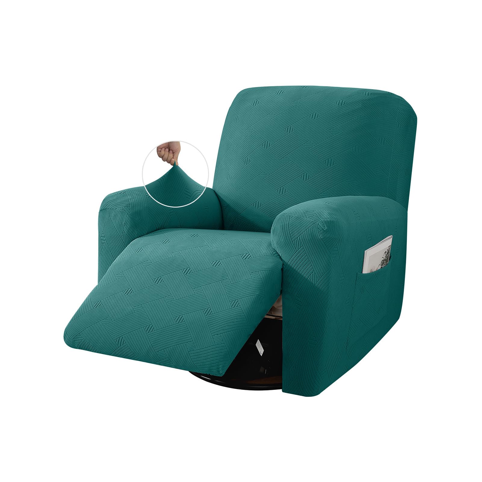 DEZYPZAM Recliner Chair Cover Stretch, Recliner Armchair Covers for Living Room, Jacquard Reclining Chair Slipcover with Elastic Bottom for Pet, Kids (Lake Blue,1 Seater)