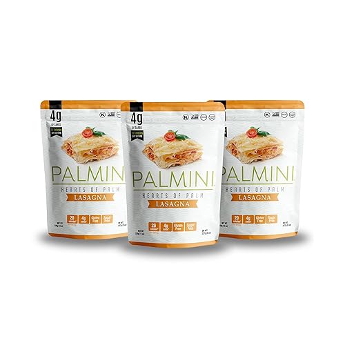 Palmini Hearts of Palm Pasta - Lasaña baja en carbohidratos, 0.14 oz de carbohidratos, sin gluten, (12 onzas - Paquete de 3)