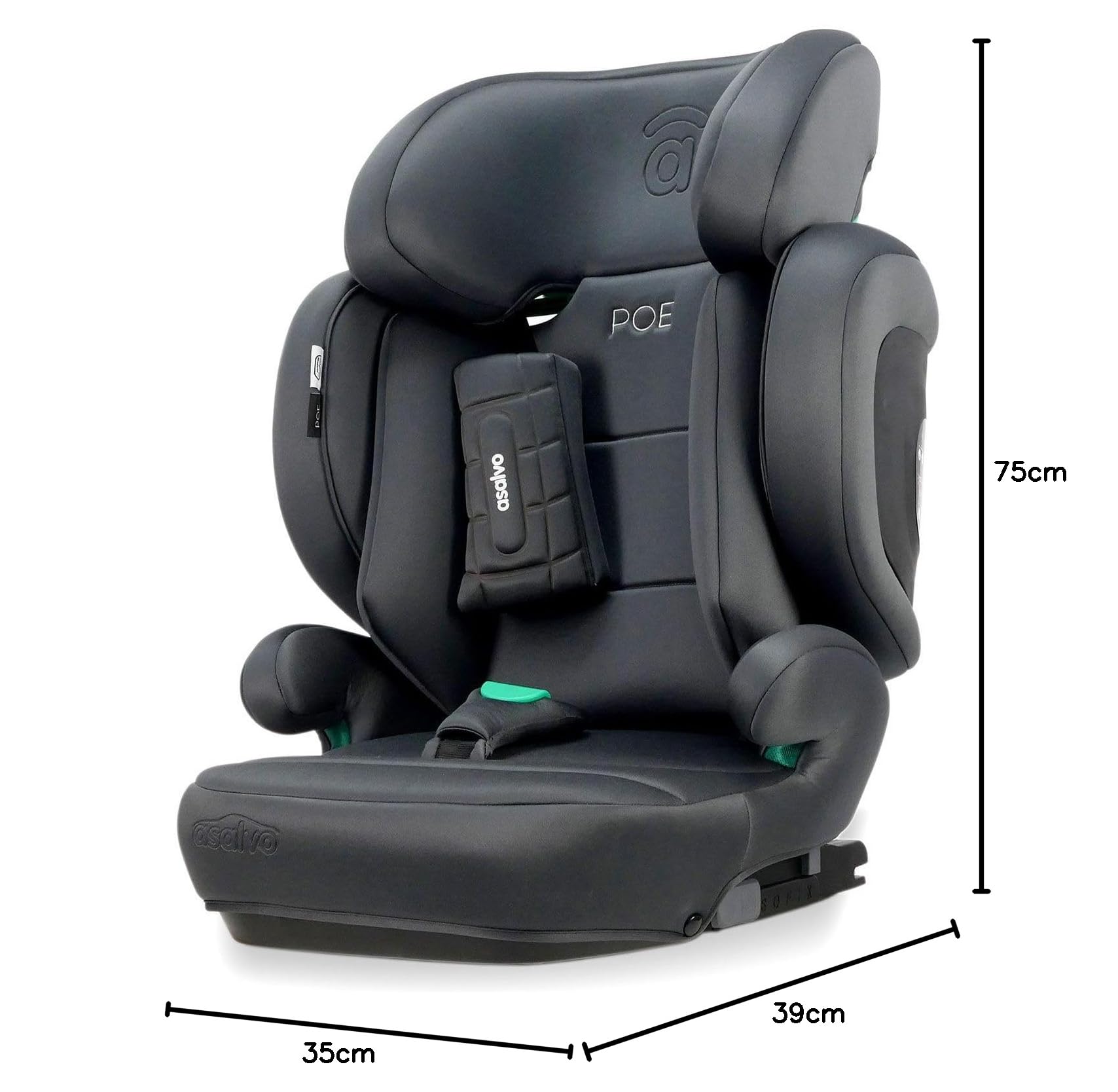 Silla de coche i-Size Isofix 100-150 cm, Homologada ECE R129, protección lateral y cervical, reposacabezas 21 cm, respaldo plegable, alas abatibles, Poe Fix Gris Asalvo