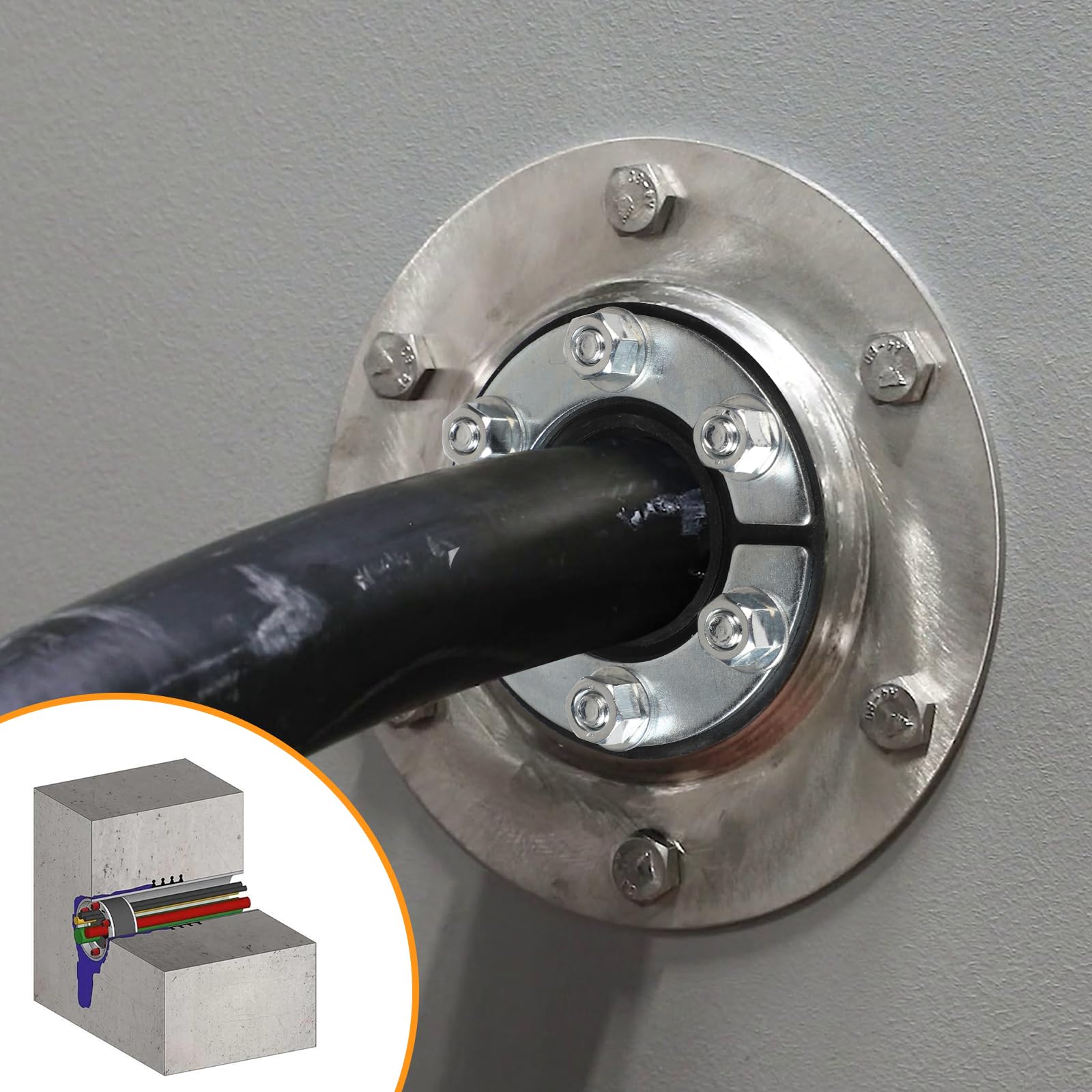 CPROSP Mauerdurchführung Ringraumdichtung 80mm, Geeignet für Rohr & Kabel Ø 0-45mm, Universal Gummi Dichteinsatz mit Kaltverzinktes Eisenblech, Einfache Montage
