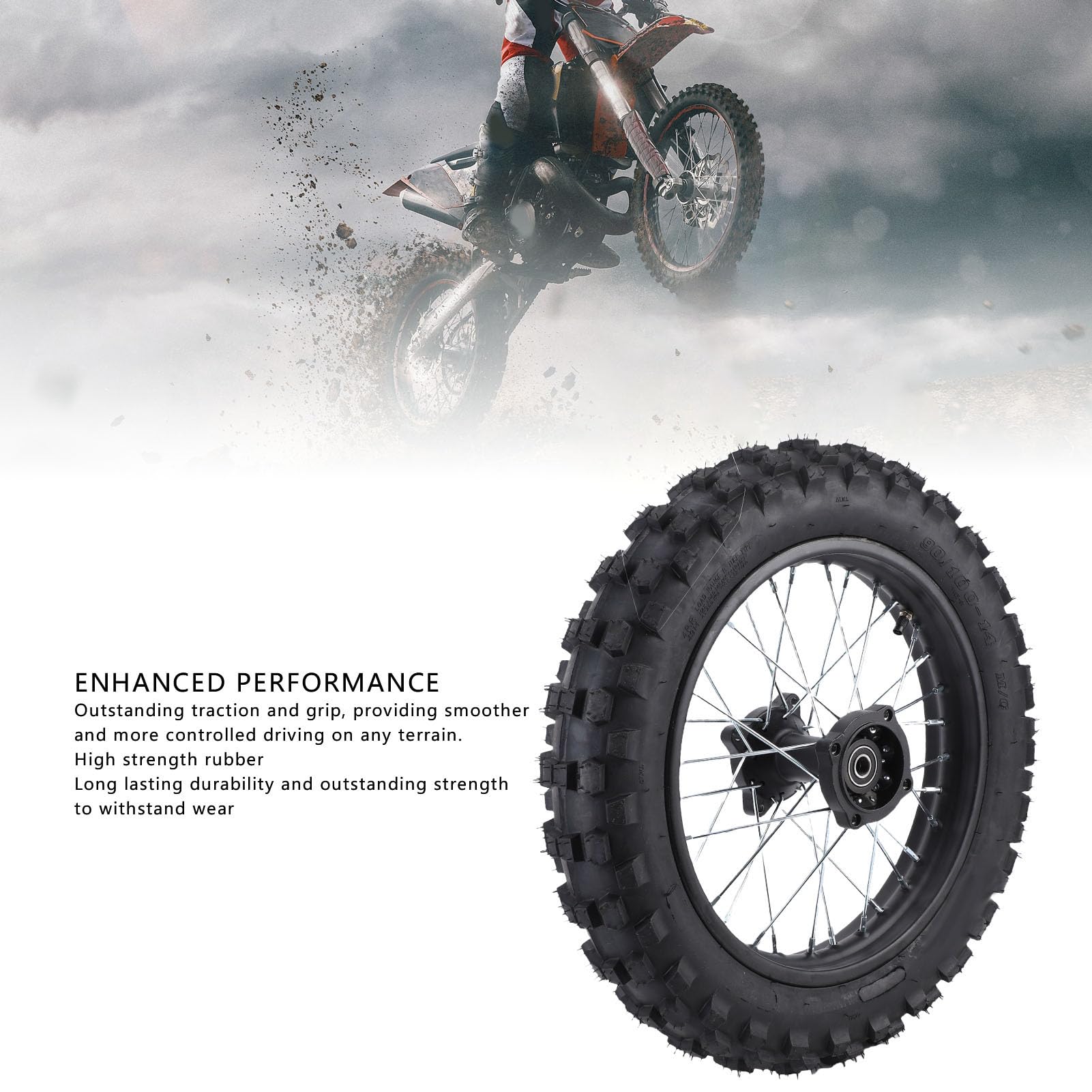 Luocute 14-calowy zespół Opony na felgę Tylnego Koła, Zamiennik 90/100-14 dla CRF70 90 110 125 140 150 160 Ml Dirt Monkey Bike, z osią 15 Mm, Przeznaczony do Motocykli Terenowych