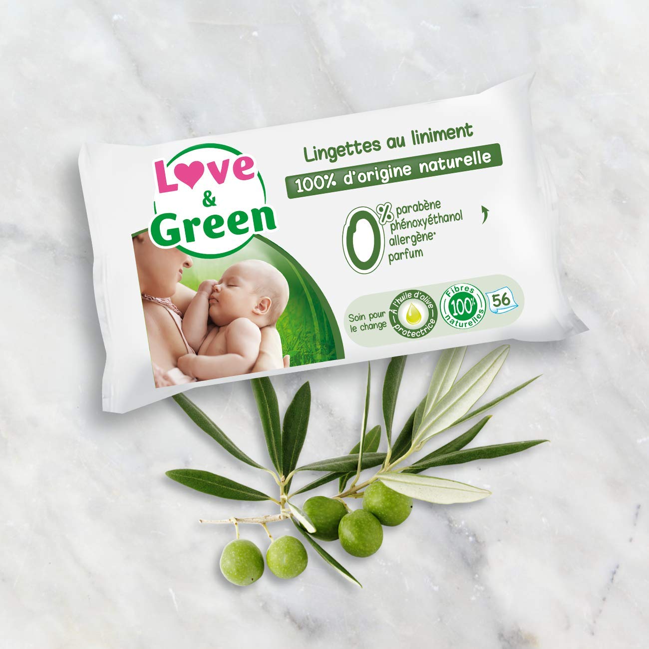 Love & Green Pack de 56 Lingettes au Liniment 99% d'Origine Naturelle Spécial Change - Lot de 8