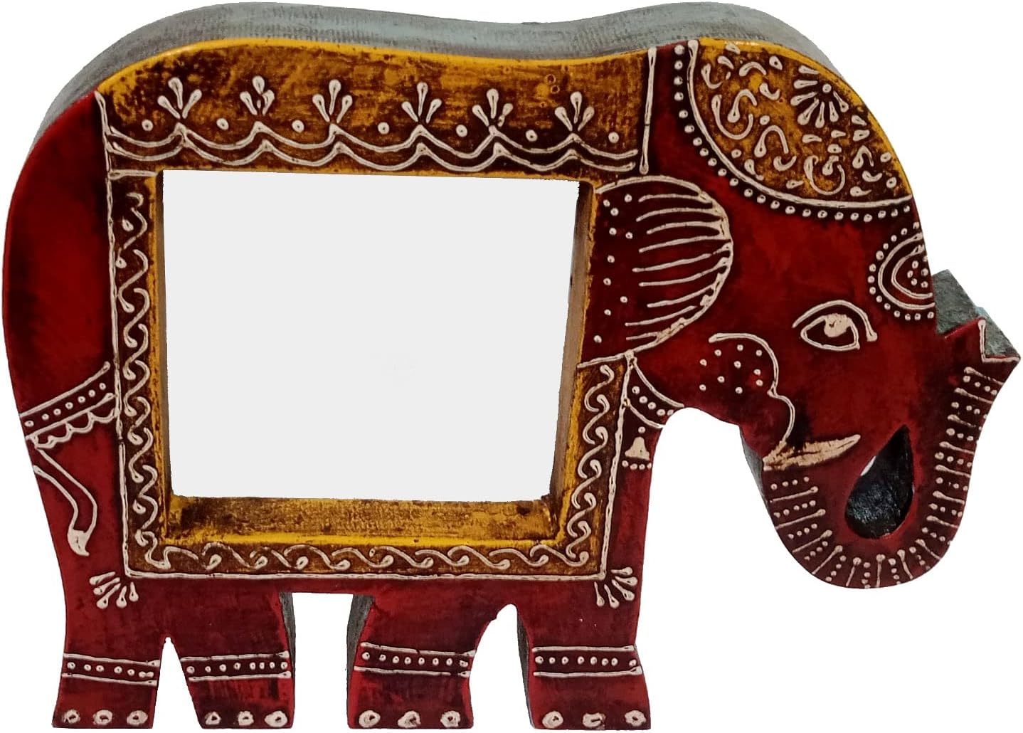 Purpledip Artistic Photoframe Wooden Elephant Shaped for 4x4 inch photo size Unique Indian souvenir (10988)