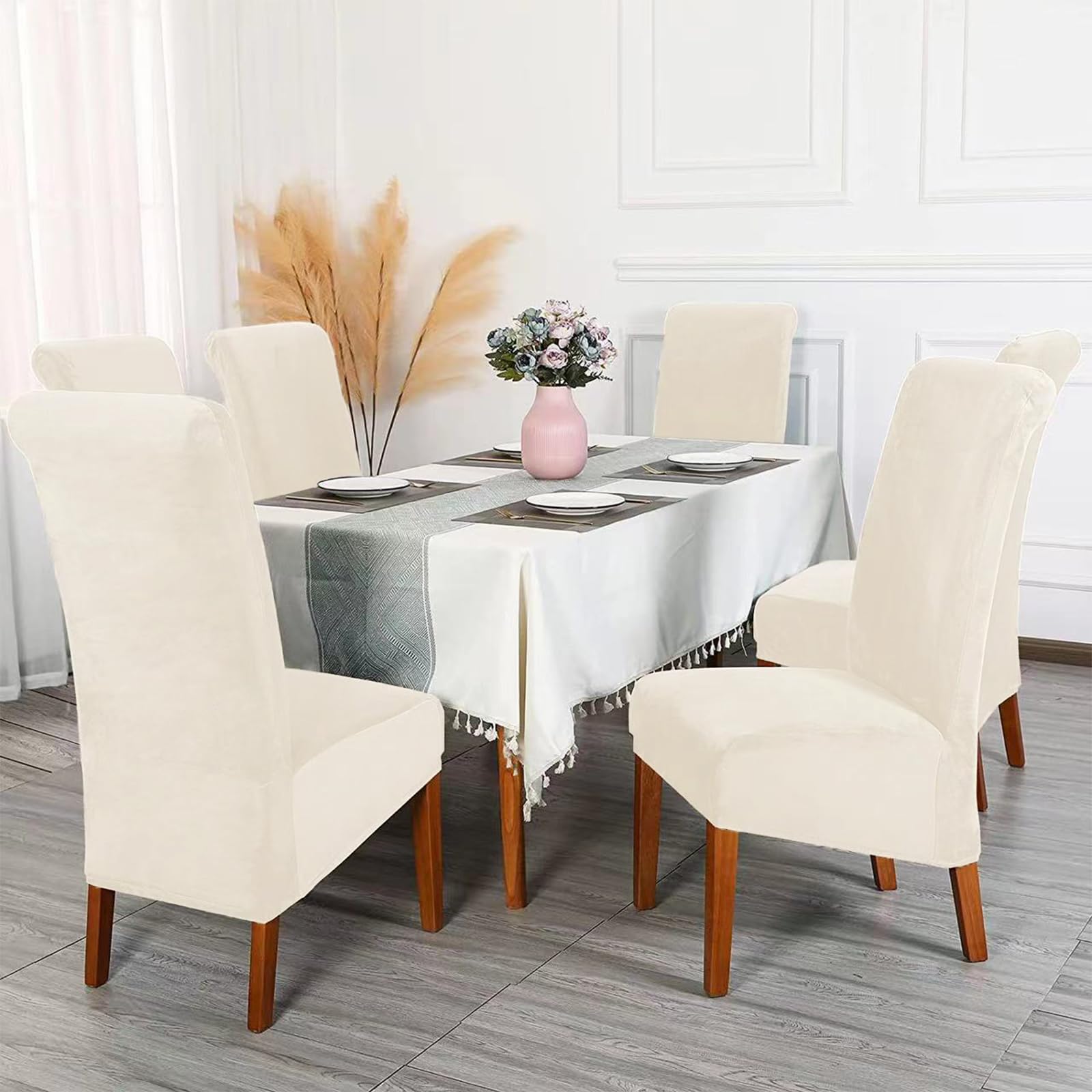 Fundas Sillas Comedor XL Gamuza Fundas para Sillas Elásticas Grande Desmontables Lavables Cubiertas para Sillas (Blanco Roto,6 Piezas)
