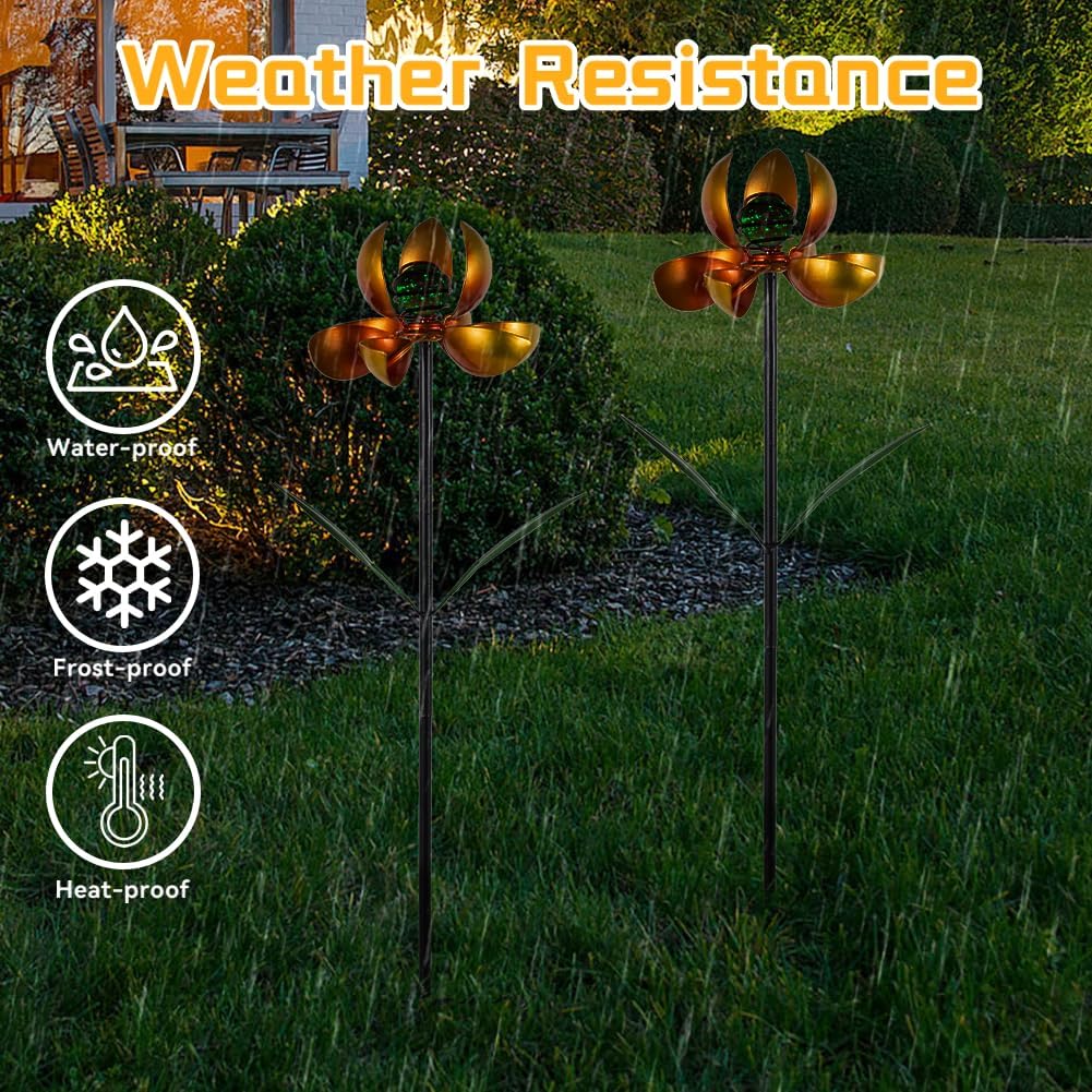 Metal Wind Spinners Outdoor,2Pack Yellow Pinwheels for Yard and Garden, Decorative Garden Stakes for Patio,Lawn, Outdoor