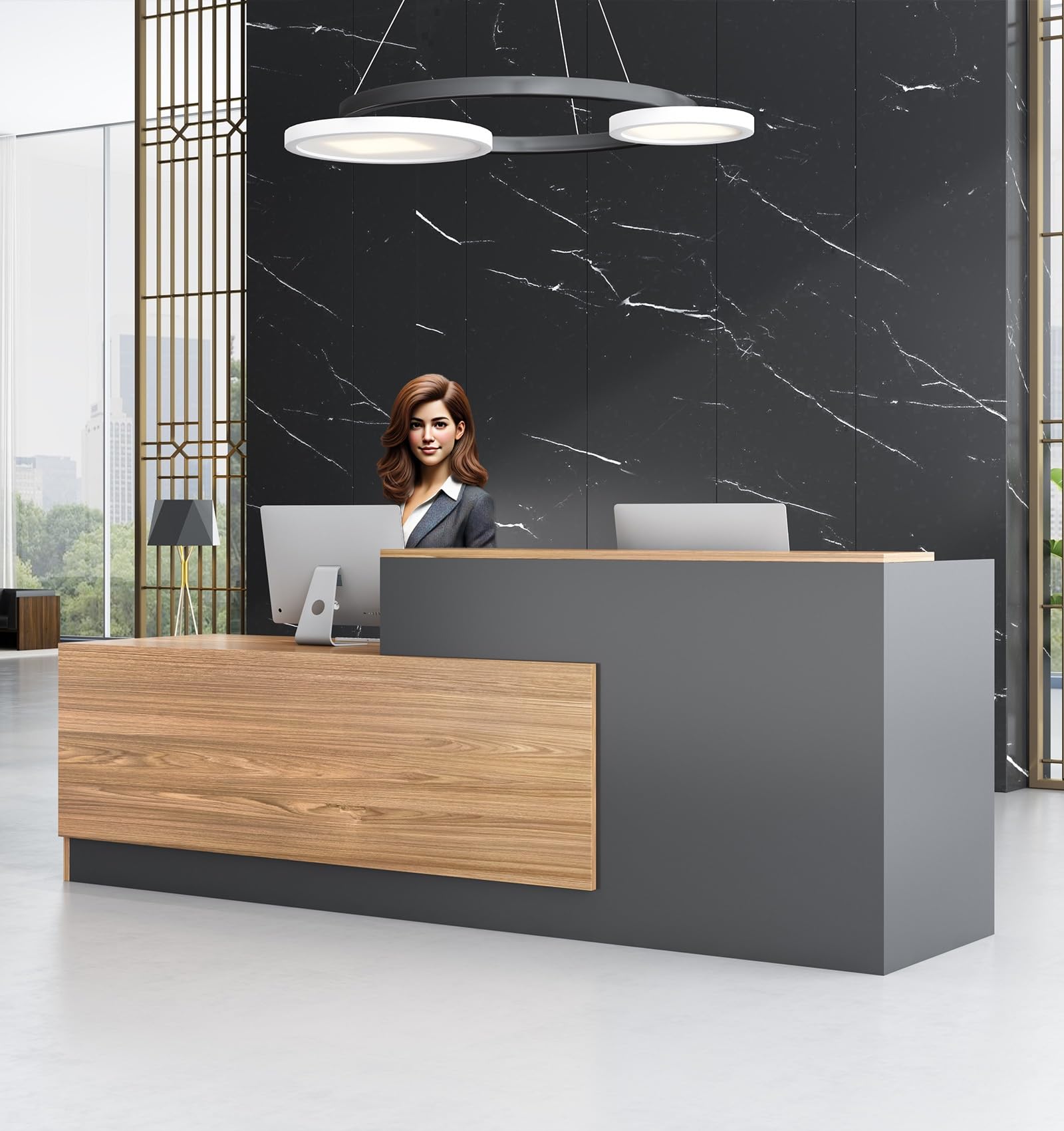 Bancone Reception Moderno per Negozio e Ufficio, Banco Cassa Multifunzione con Ampio Spazio di Archiviazione, Tavolo Reception per Centro Estetico, Salone e Area Accoglienza