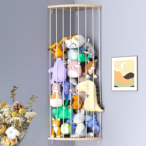 Organizador de almacenamiento de juguetes de peluche, estante esquinero de madera para hamaca de animales de peluche, guardería, sala de juegos,