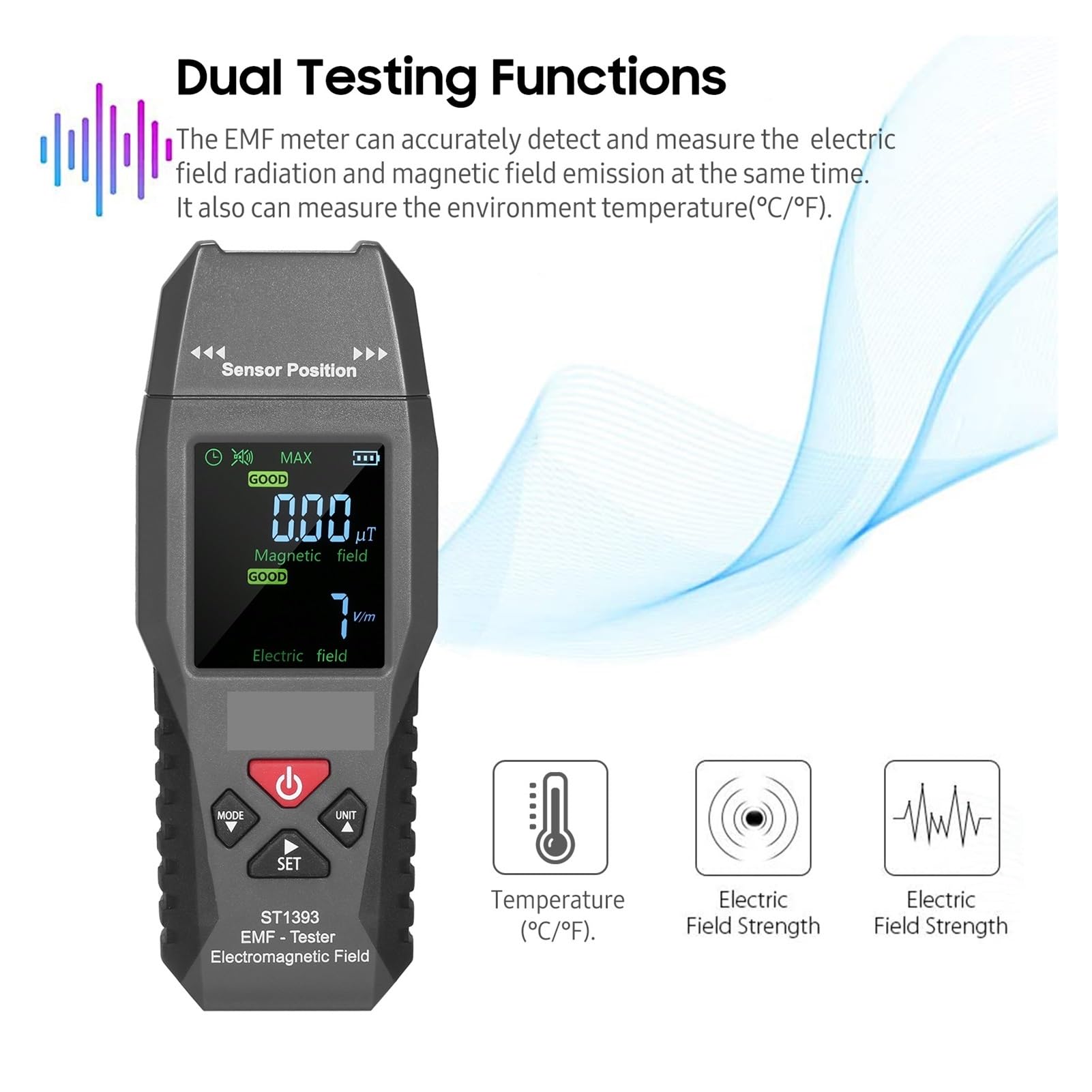 ST1393 miernik EMF Tester promieniowania pola elektromagnetycznego ręczny Mini cyfrowy detektor pola elektromagnetycznego LCD Do biura