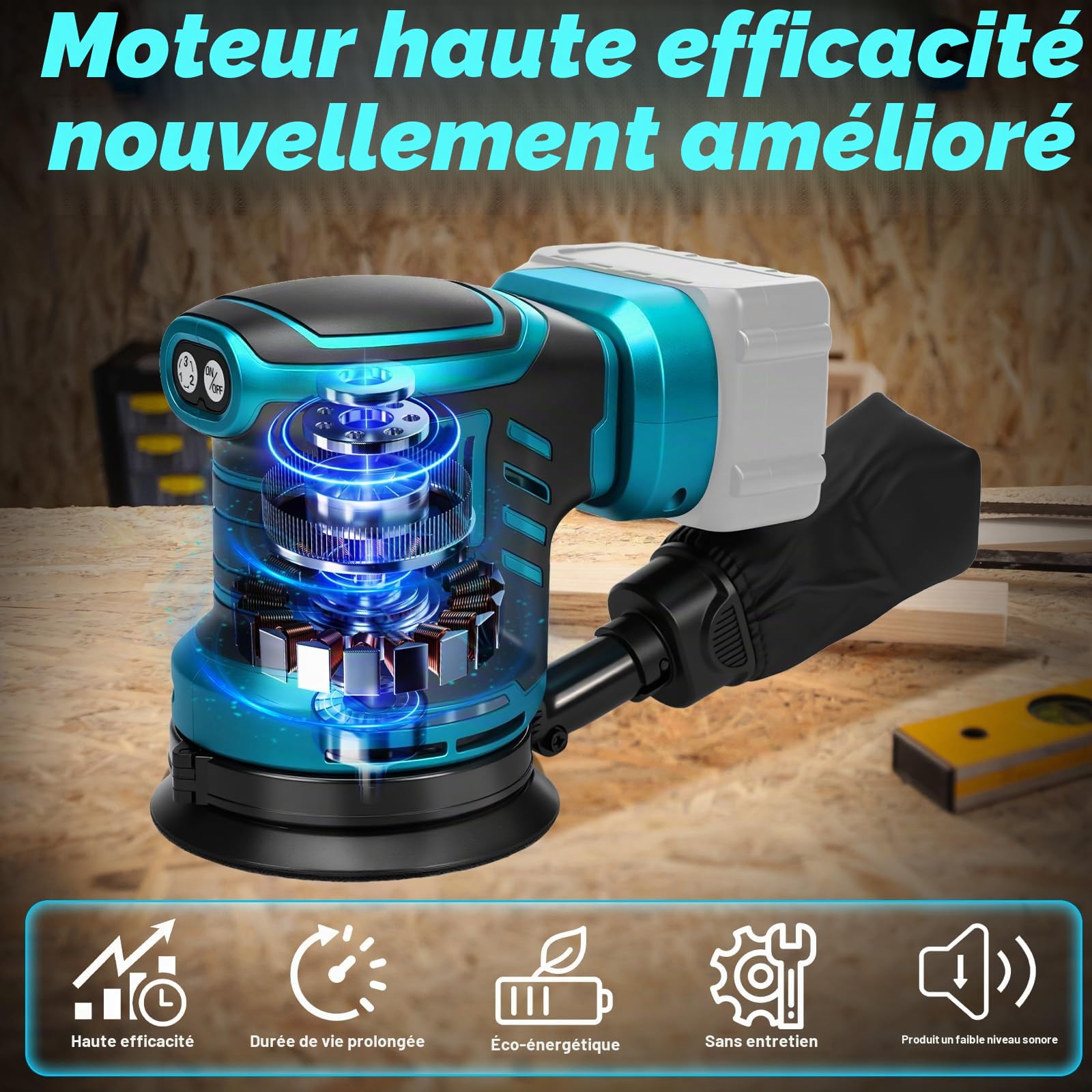 Roadtime 125mm Ponceuse Excentrique pour Makita 18V Battery(San Batteries)