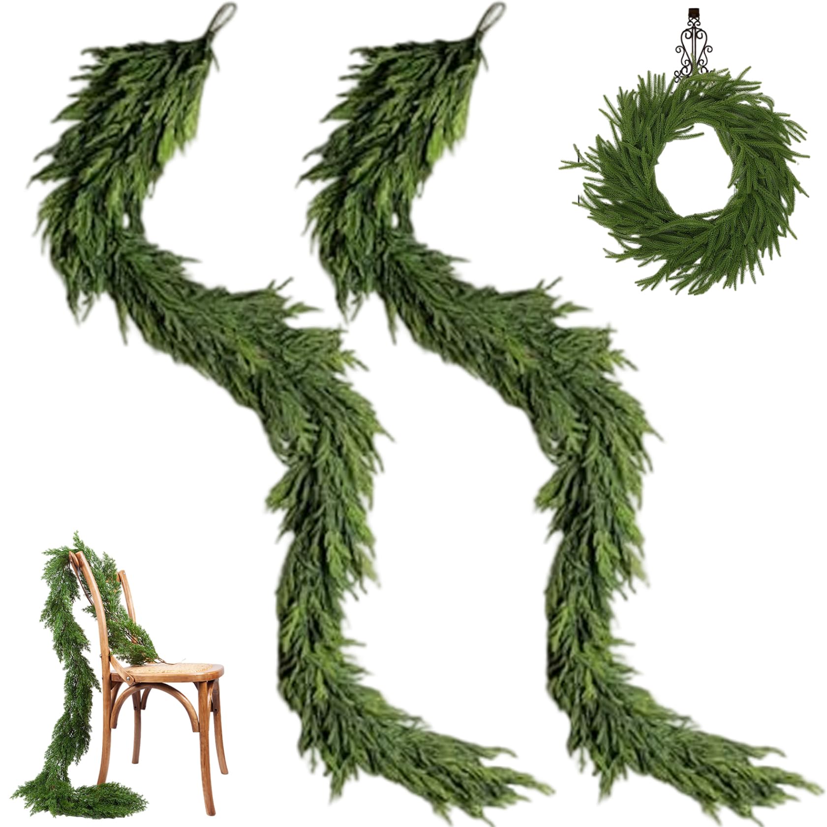Decoraciones navideñas 2pcs guirnaldas navideñas 5.9 pies Real Toque Real Norfolk Pino Guirnalda vegetación Artificial Enredaderas para Manto Chimenea Mesa de la Pared decoración de la Puerta del h