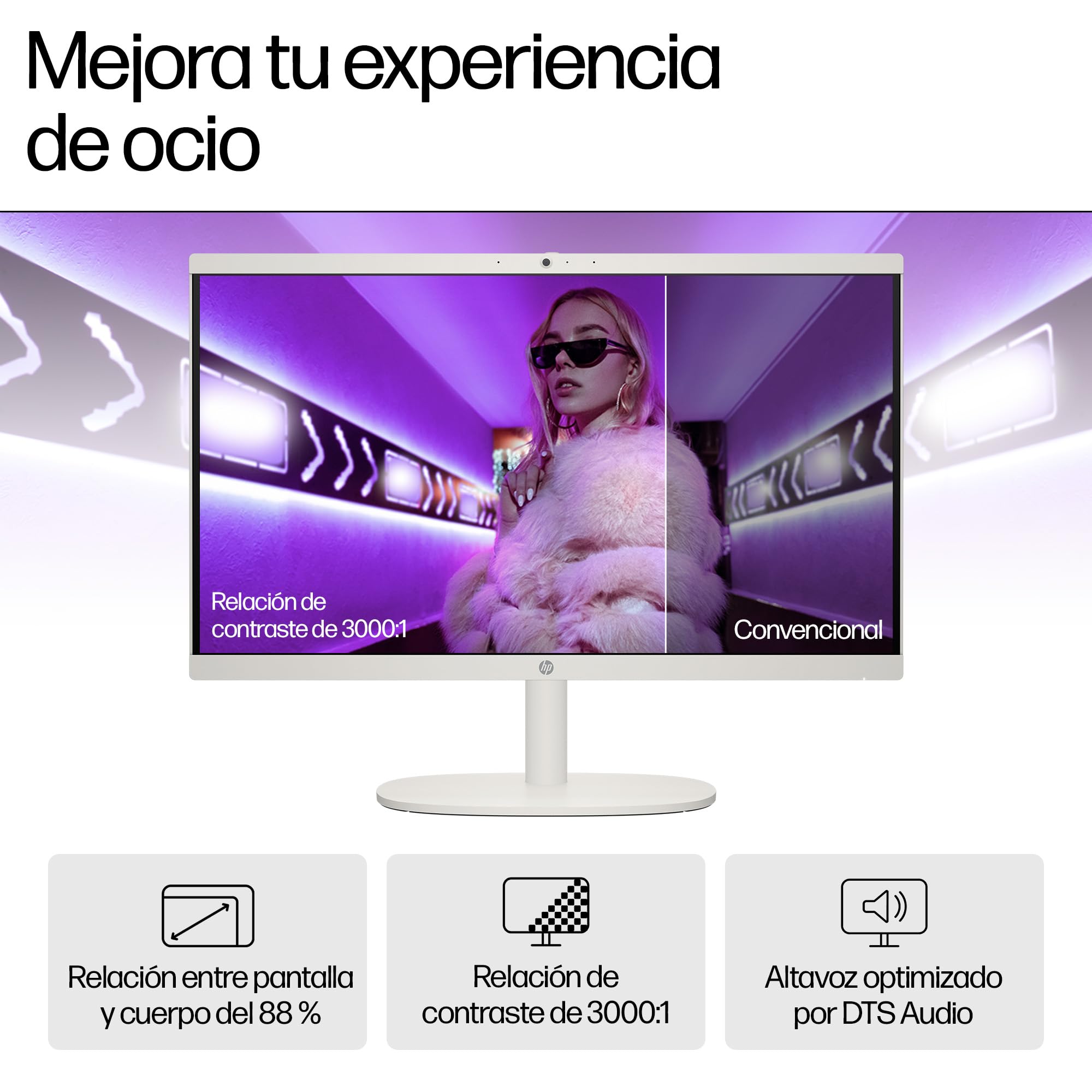 HP All-in-One 22-dg0014ns - Ordenador de 21.5" (Intel N100, 8GB RAM, 256GB SSD, Intel UHD Graphics, Windows) - White - Teclado QWERTY Español - 5