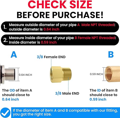 Miniatura 3 de SDTC Tech Paquete de 2 accesorios de tubería de latón 38 NPT rosca macho a adaptador reductor de rosca hembra 38 NPT, conectores de extensión de