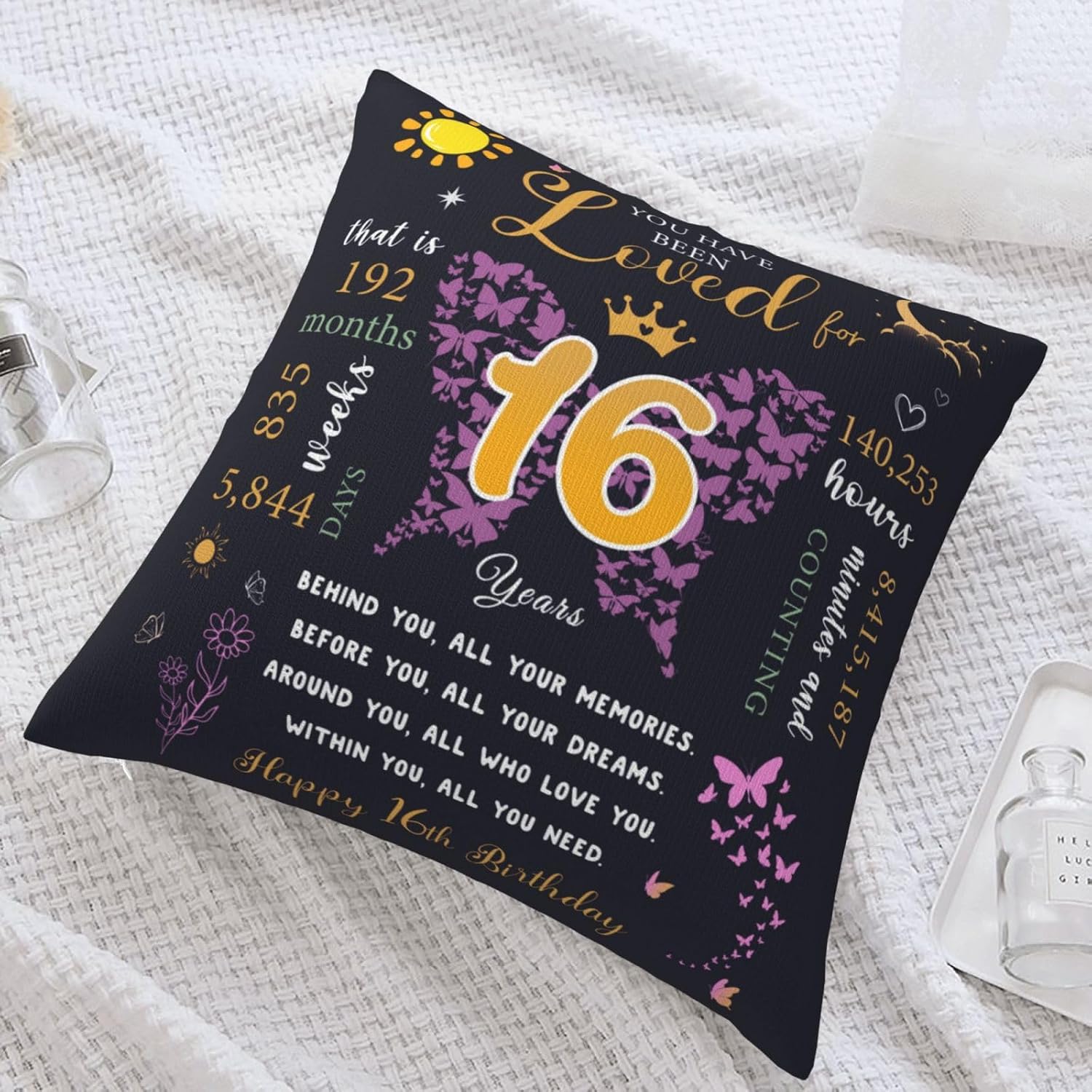 16th Birthday Gifts for Girls, Sweet 16 Party Decorations, Sweet 16 Gifts for Girls, Gifts for 16 Year Old Girl, 16 Year Old Girl Birthday Gifts Throw Pillow Covers 18×18 Inches image 2