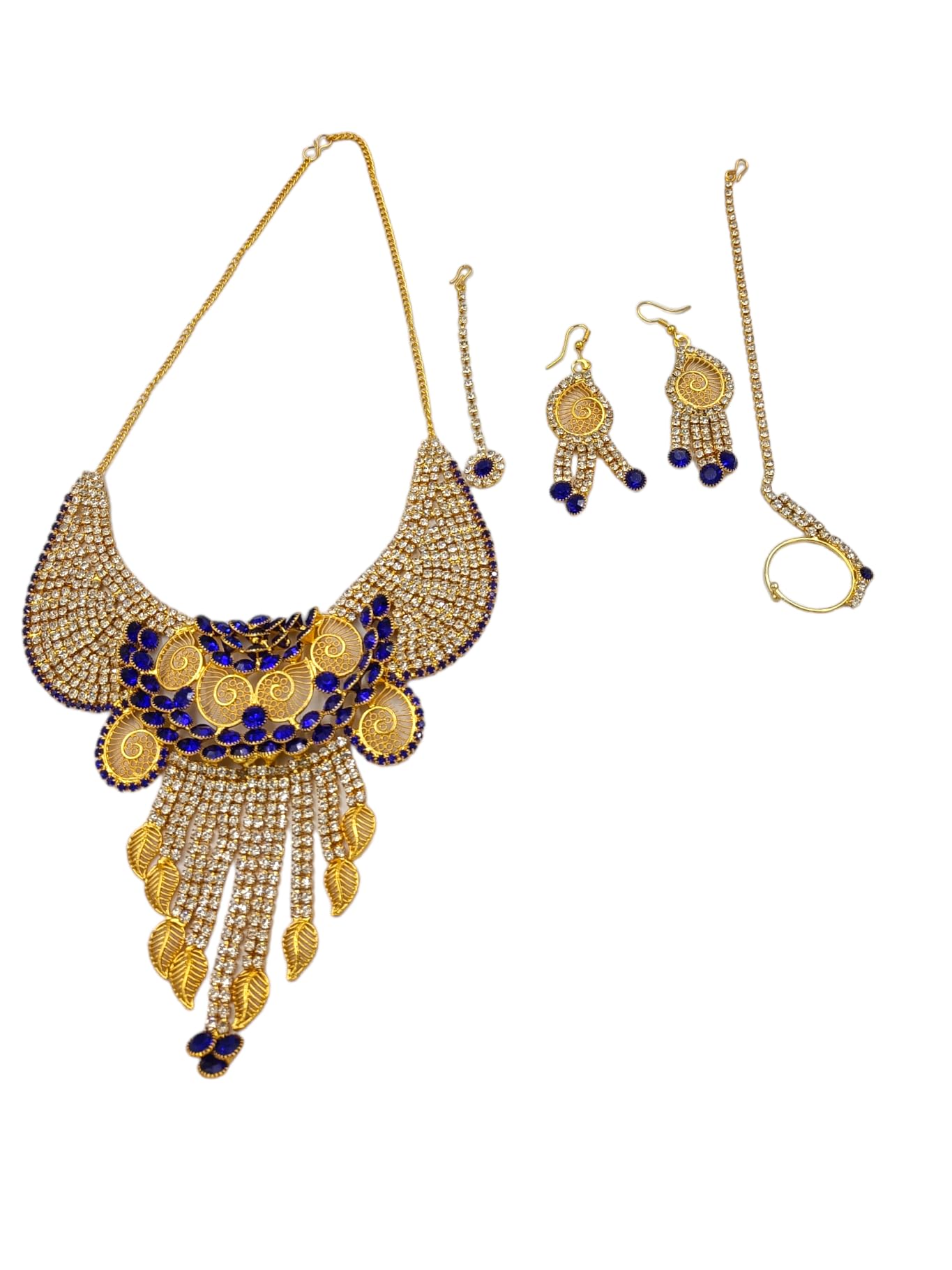 GenericTAJ PLUS Rhinestones Jewellery Set | Indian Jewellery Sets for Women | Bollywood Style Bridal Jewelry | Gifts for Women| (4PCS) (4PCS0001523)