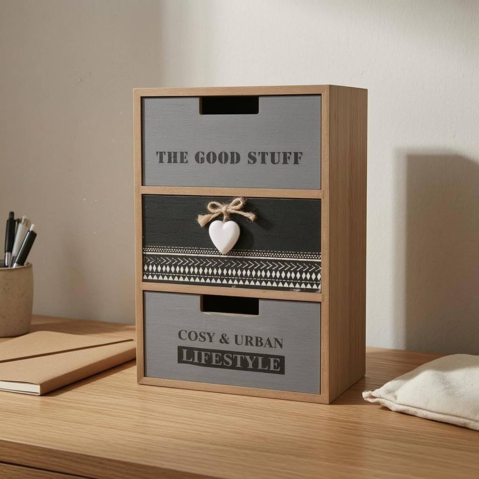 Cassettiera Verticale da Scrivania Organizzazione Ordinata Mini Cassettiera in Legno Compatto Mobile Contenitore a Cassetti, Stile Marino Con Pesci E Vita Sottomarina